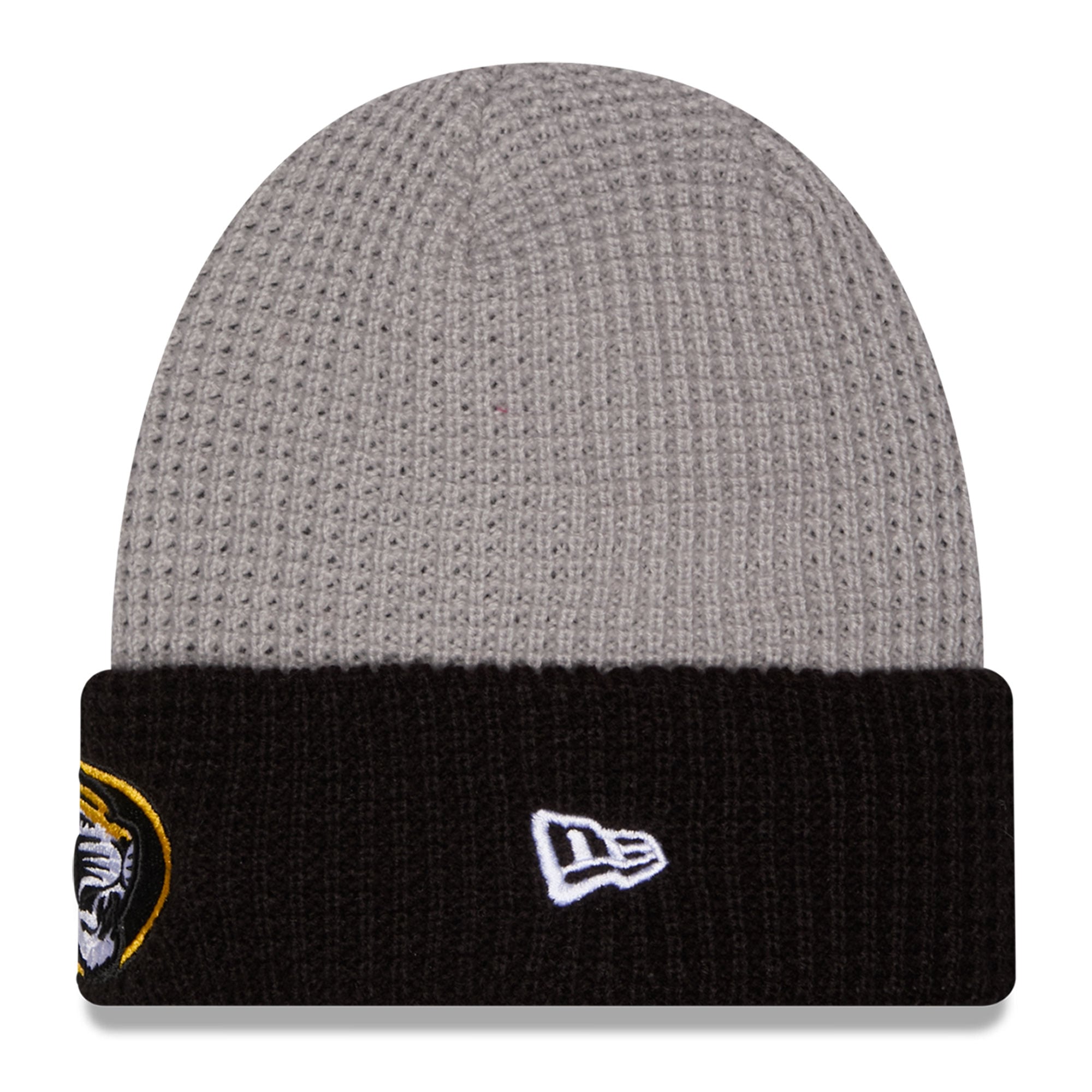 Bonnet unisexe New Era gris/noir Missouri Tigers à revers en maille gaufrée