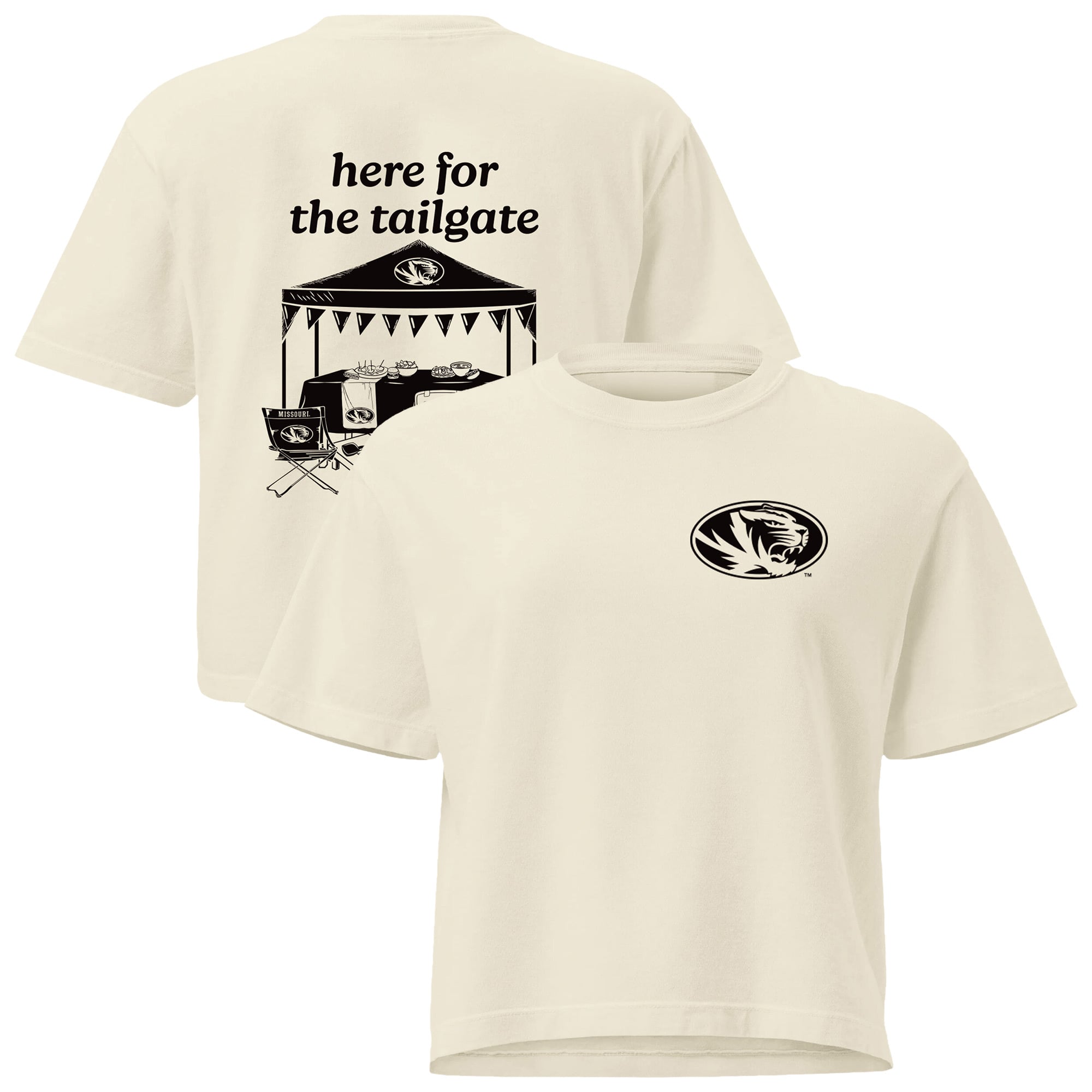 T-shirt court pour femme, couleur crème, Missouri Tigers Here For The Tailgate