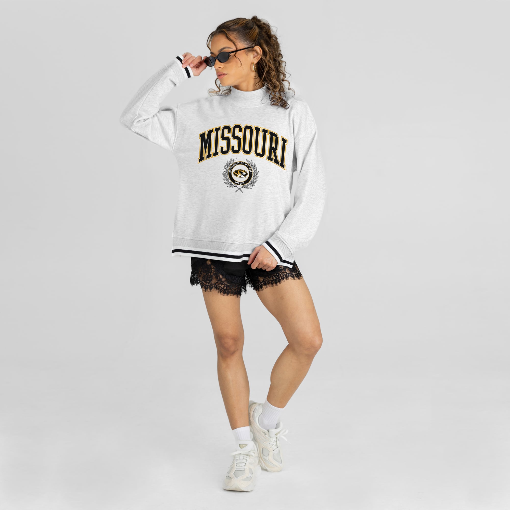 Women's Gameday Couture Gray Missouri Tigers Rally Point Contrast Stripe Mock Neck Sweatshirt