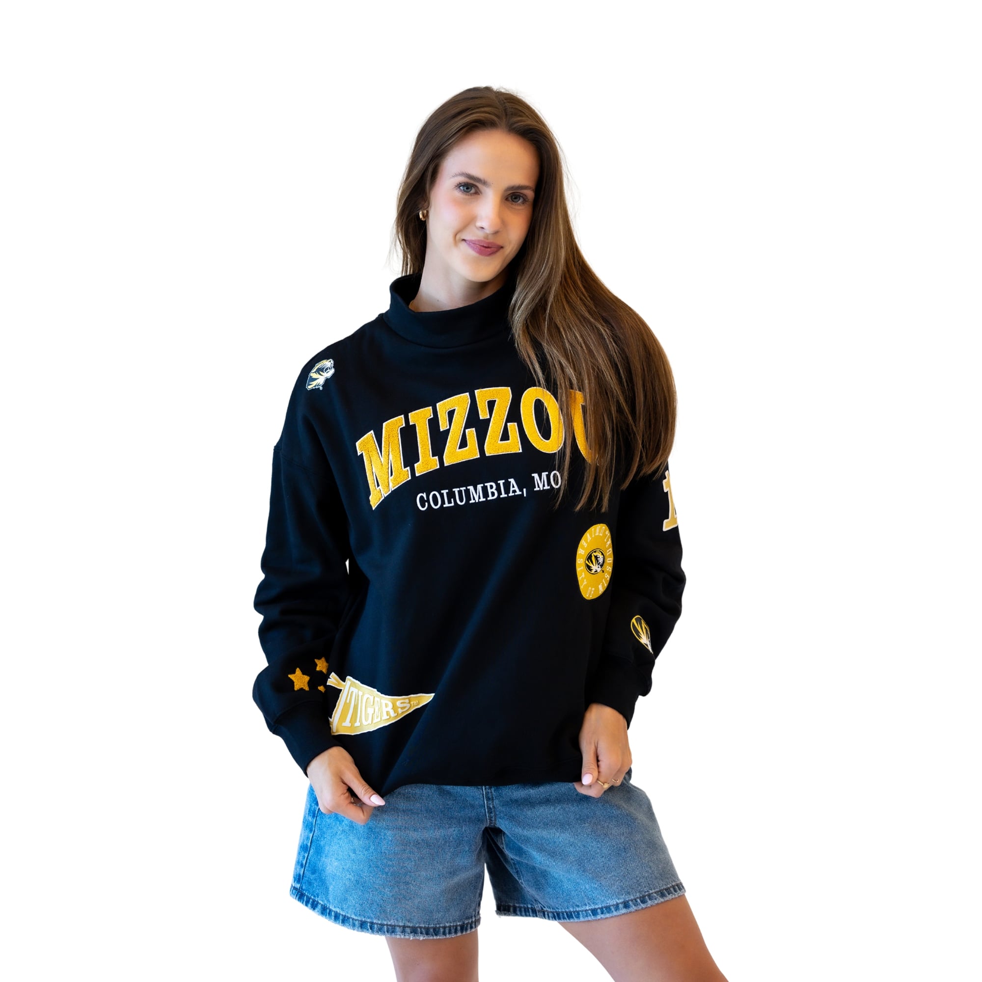 Sweat-shirt à col montant noir écusson Missouri Tigers pour femmes, collection Gameday Social