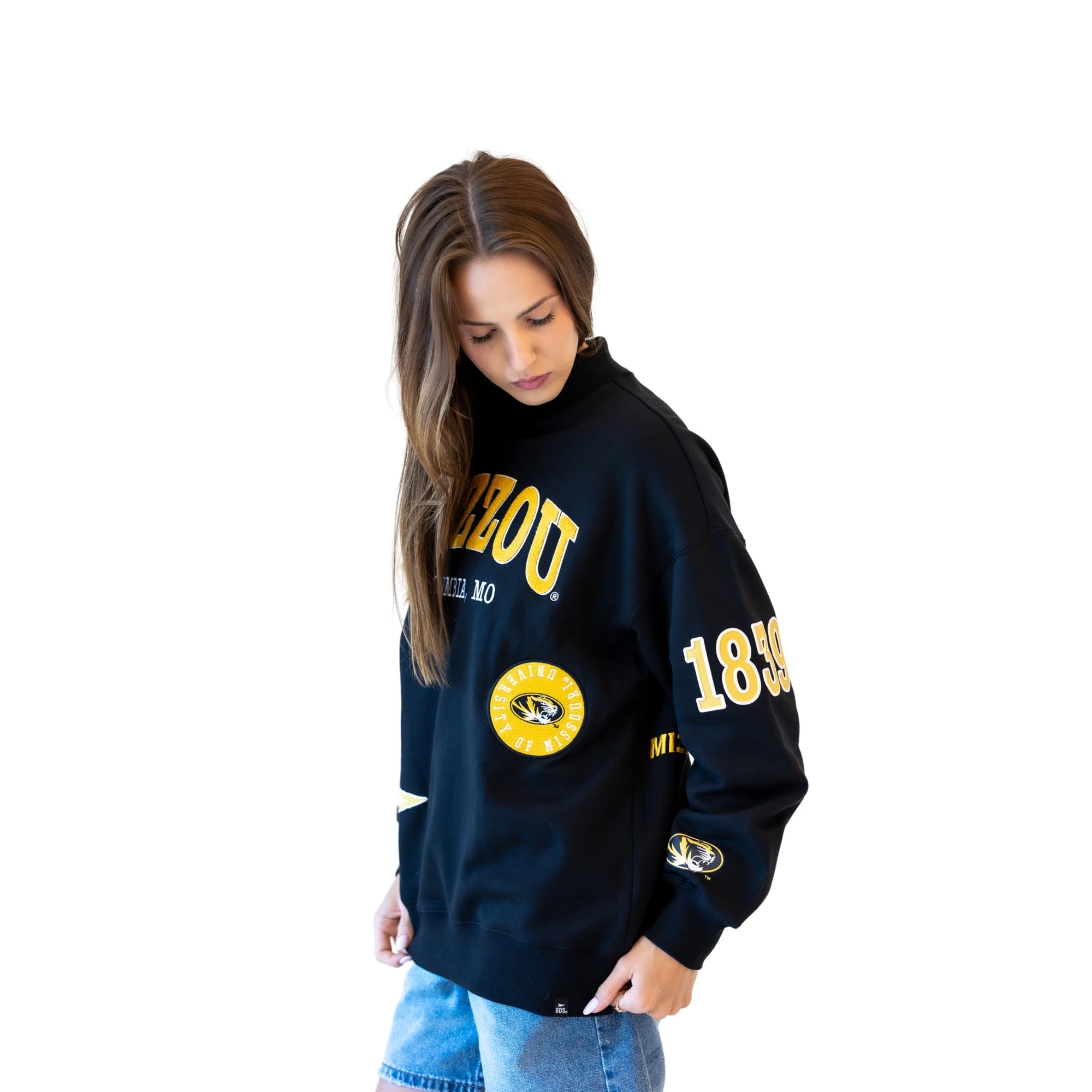 Sweat-shirt à col montant noir écusson Missouri Tigers pour femmes, collection Gameday Social