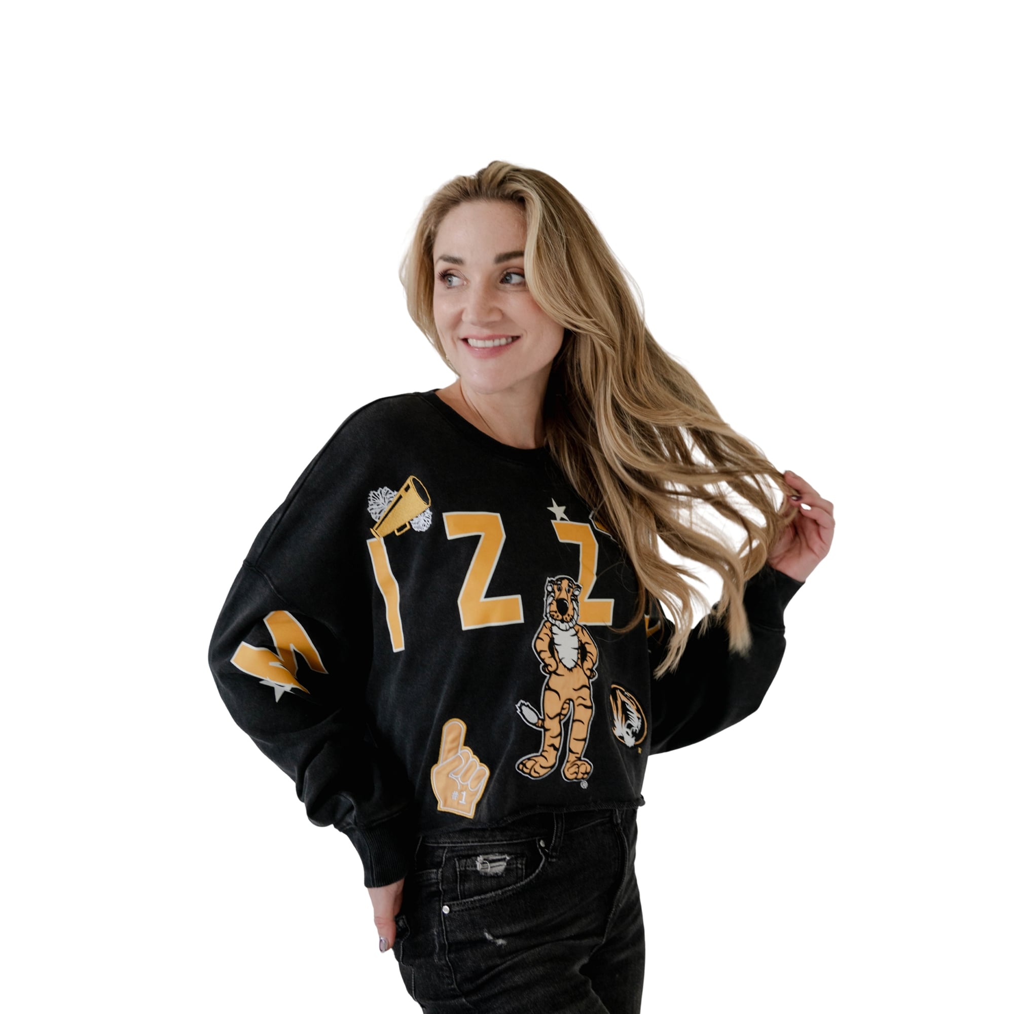 Sweat-shirt à écusson Phipps des Missouri Tigers pour femmes, coloris noir, idéal les jours de match.