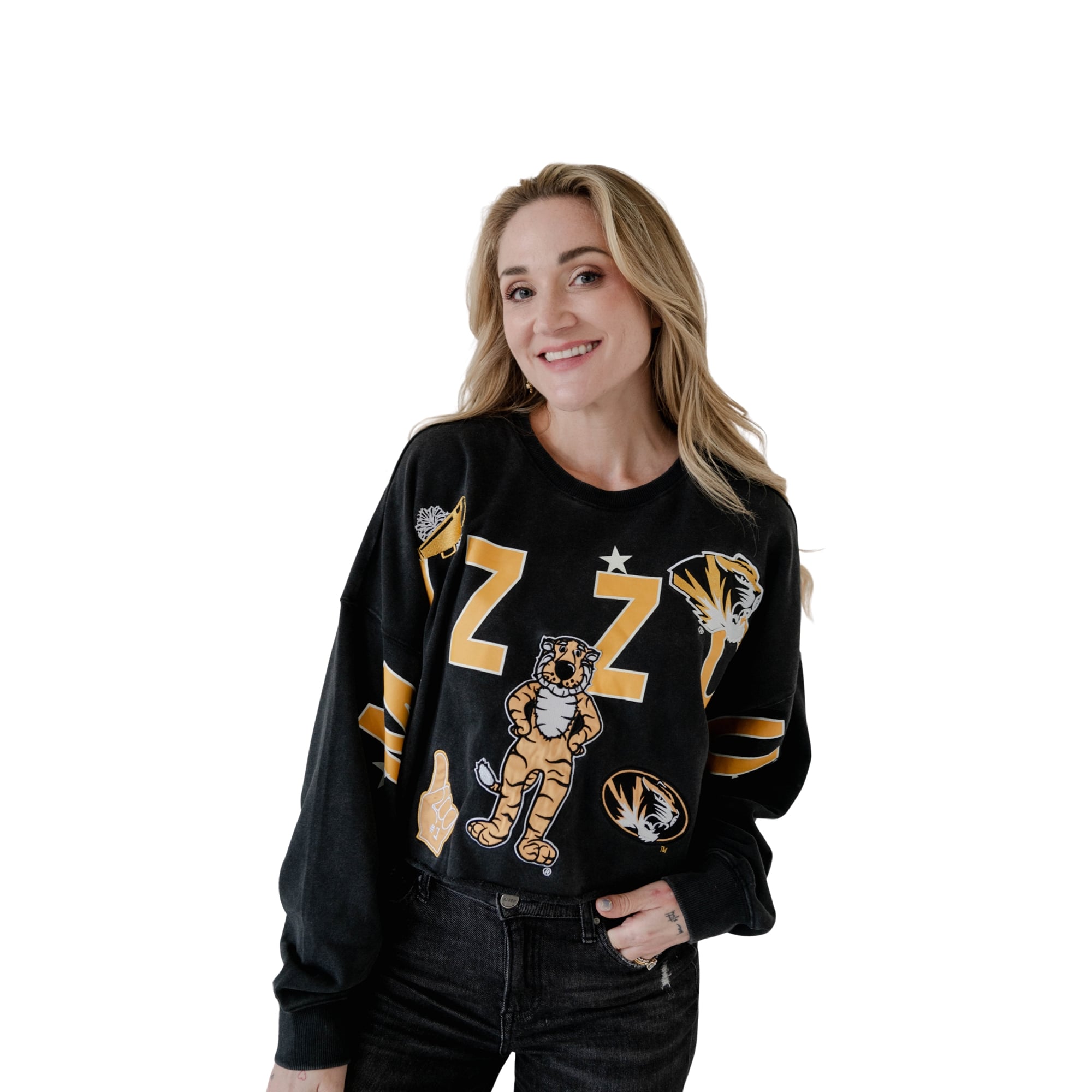 Sweat-shirt à écusson Phipps des Missouri Tigers pour femmes, coloris noir, idéal les jours de match.