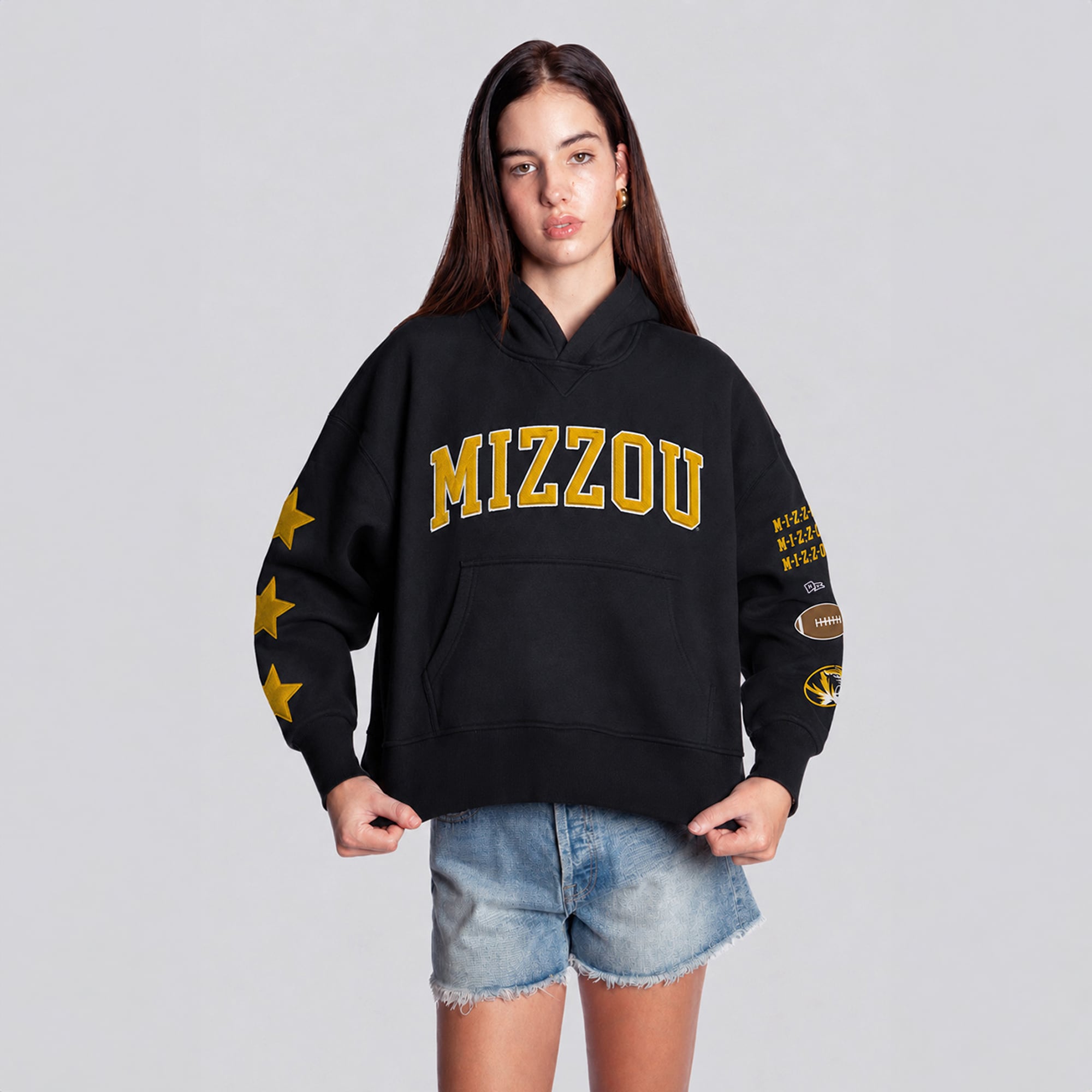 Sweat à capuche court Hype and Vice pour femmes, noir, Missouri Tigers.