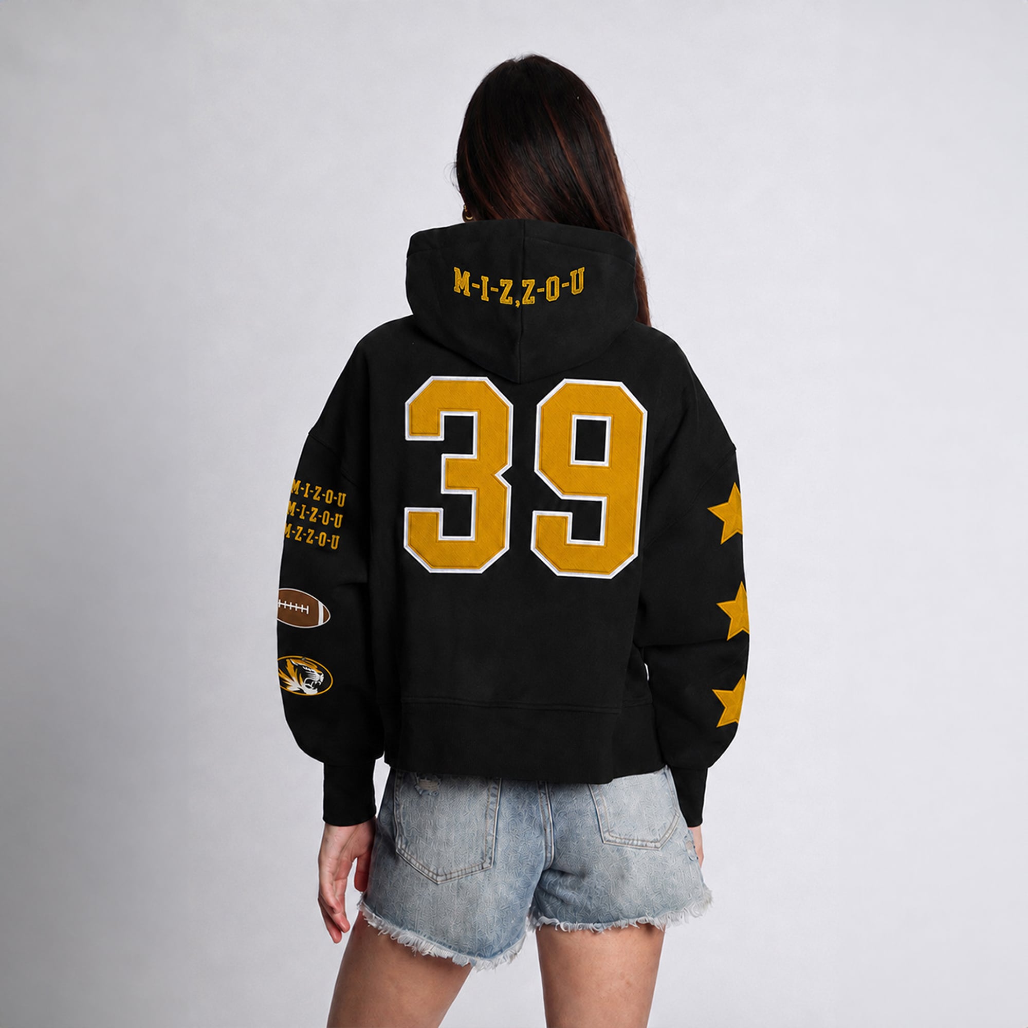 Sweat à capuche court Hype and Vice pour femmes, noir, Missouri Tigers.