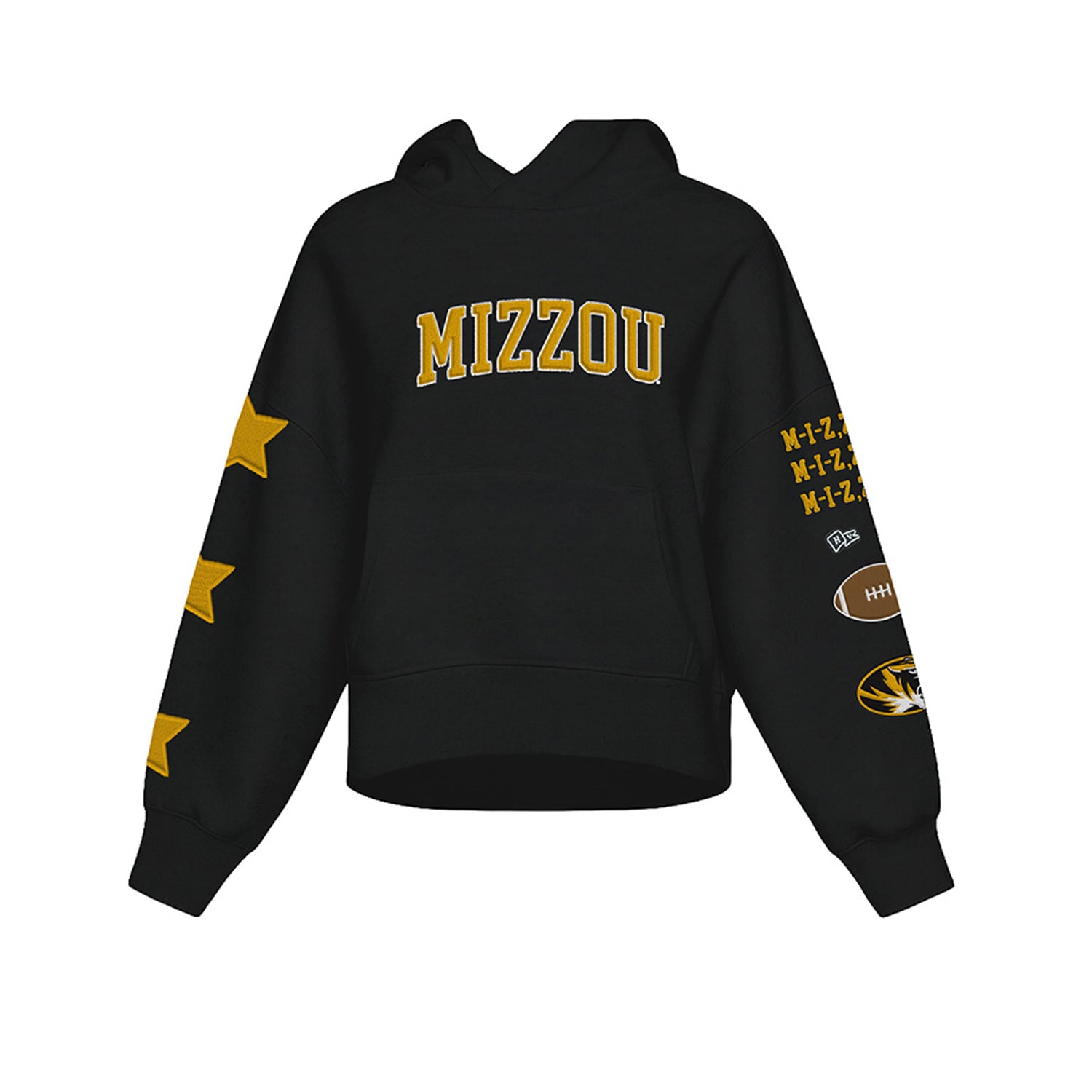 Sweat à capuche court Hype and Vice pour femmes, noir, Missouri Tigers.