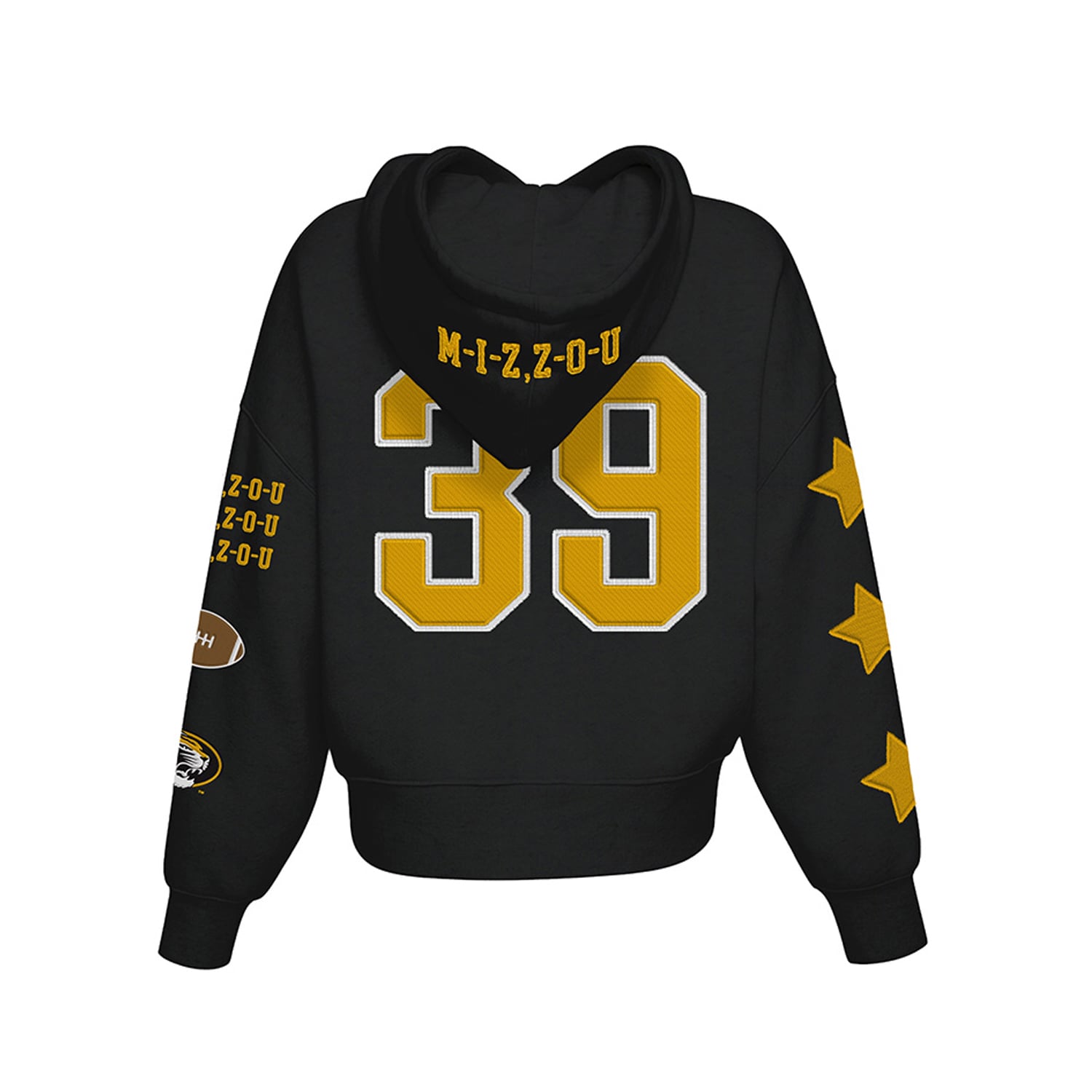 Sweat à capuche court Hype and Vice pour femmes, noir, Missouri Tigers.