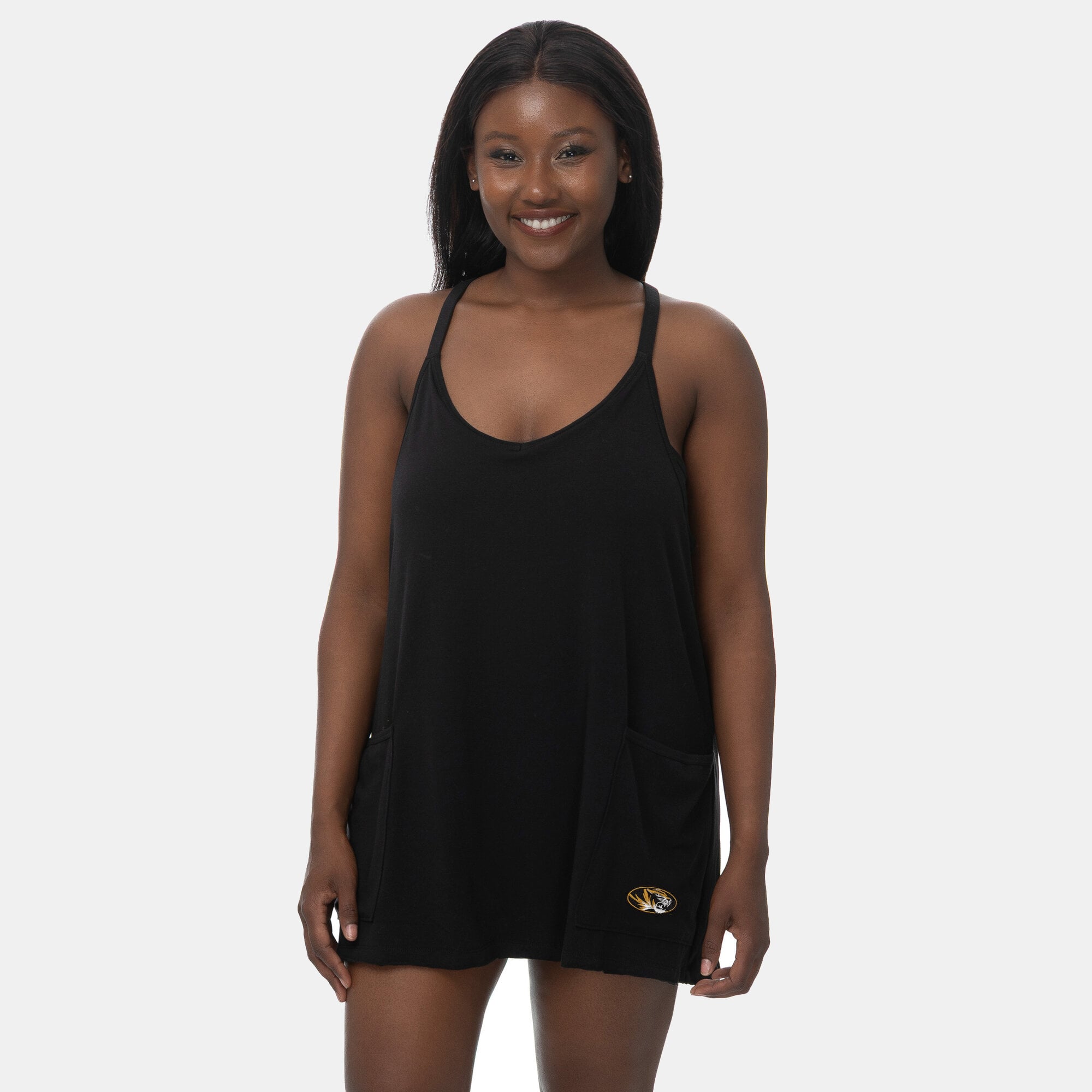 Robe-jupe-short ZooZatz noire pour femme, motif Missouri Tigers, en mélange de trois tissus et poches.