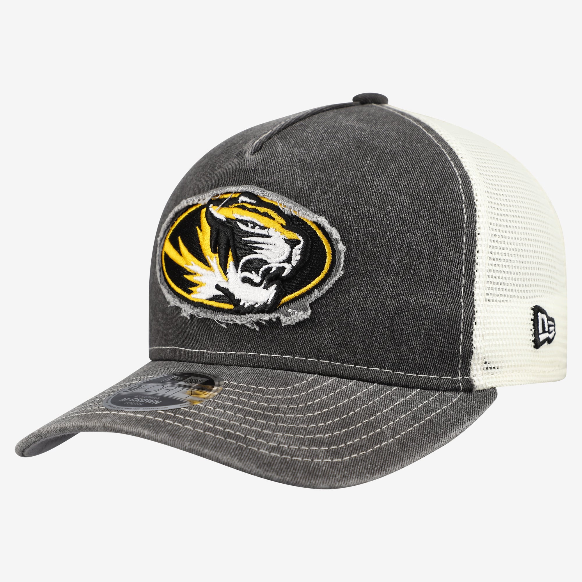 Casquette trucker rétro ajustable New Era 9FORTY Missouri Tigers noire pour jeunes, modèle A-Frame M-Crown, modèle A-Frame.