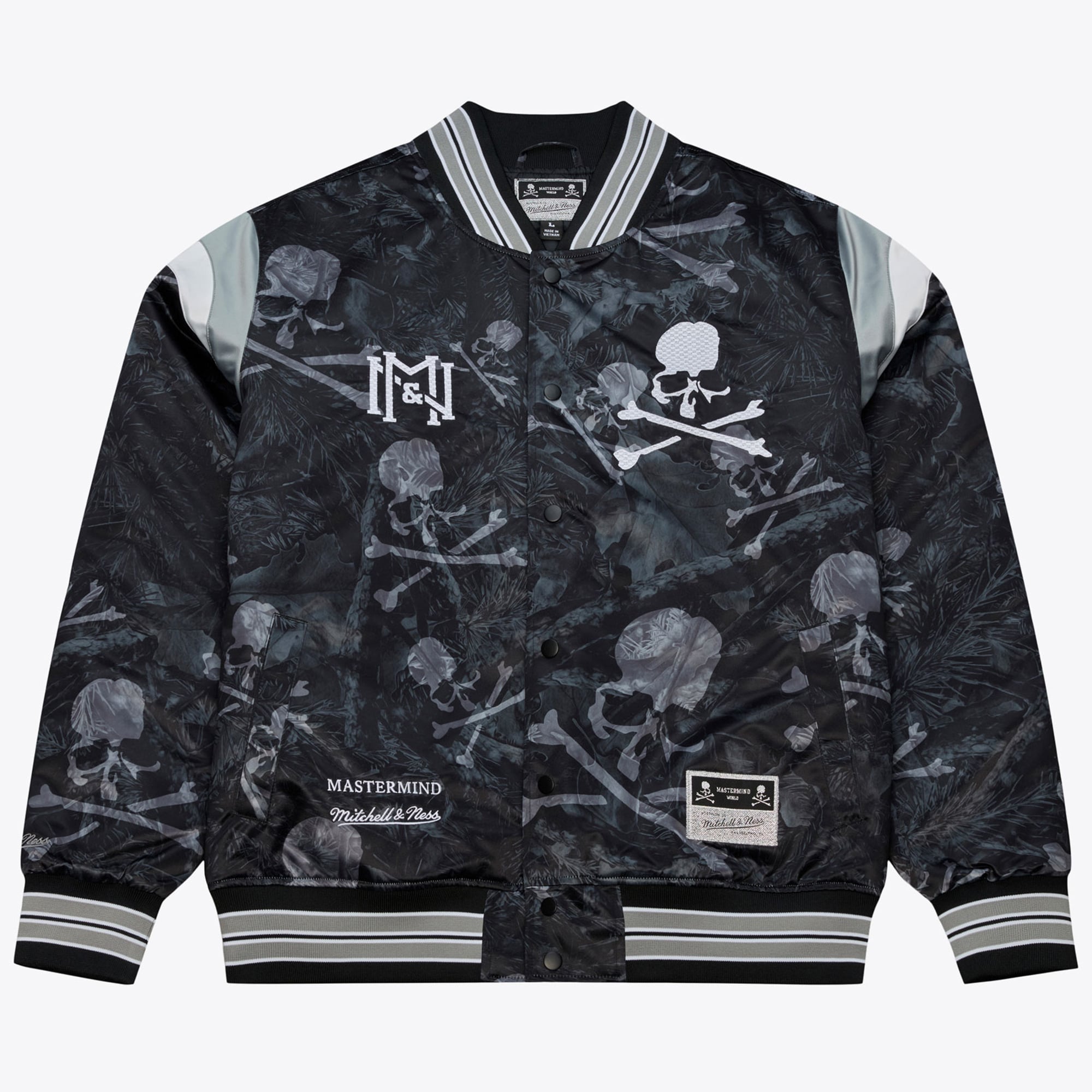 M&N x Mastermind Charcoal Print Satin Full-Snap Jacket
