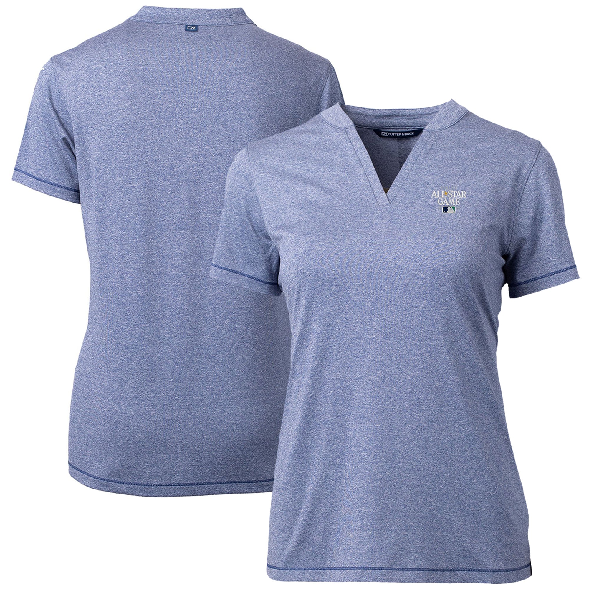 Haut à col en V extensible DryTec Forge pour femme, bleu marine chiné, Coupeur & Buck, match des étoiles de la MLB 2023