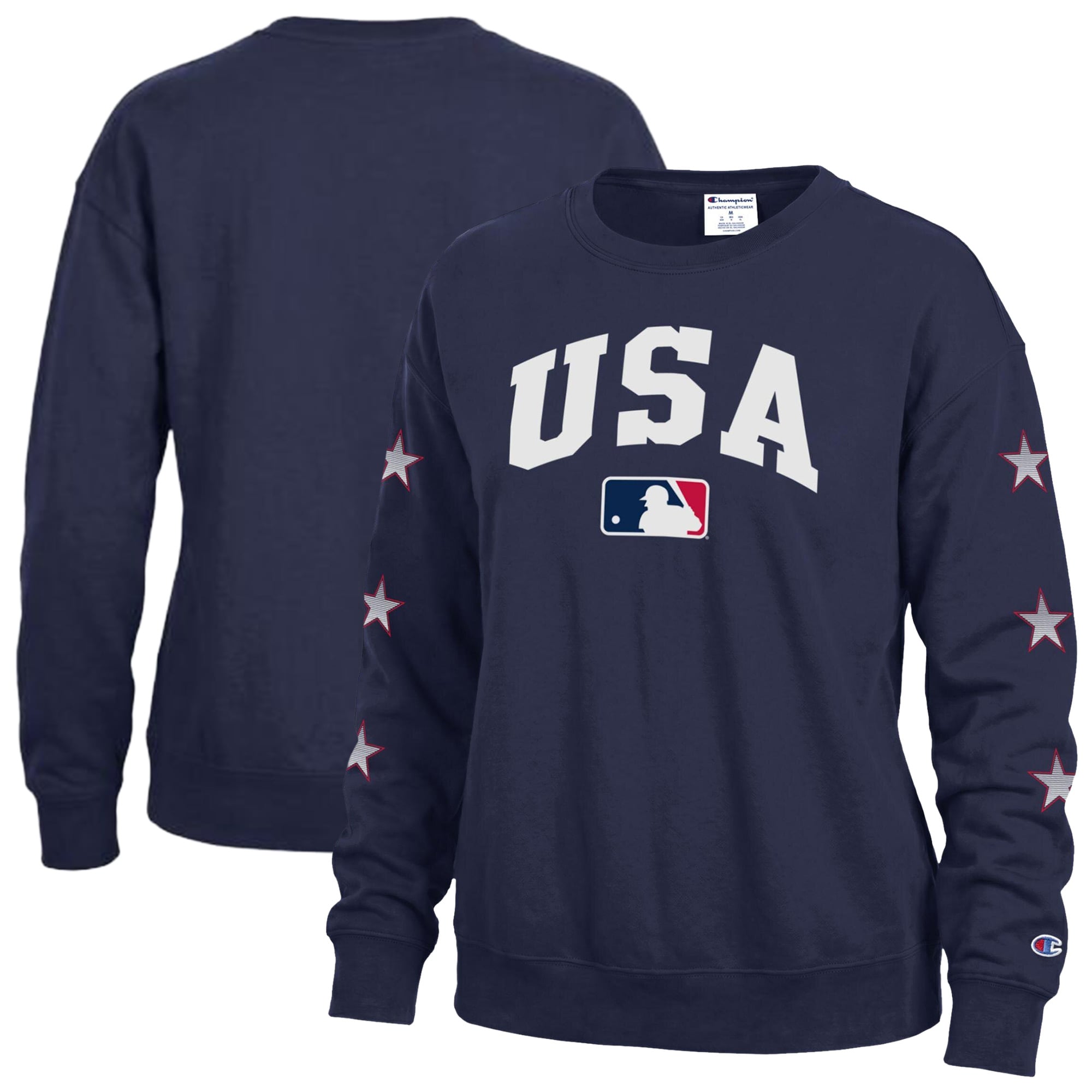 Sweat-shirt à col rond en polaire Champion Navy MLB pour femme, style américain