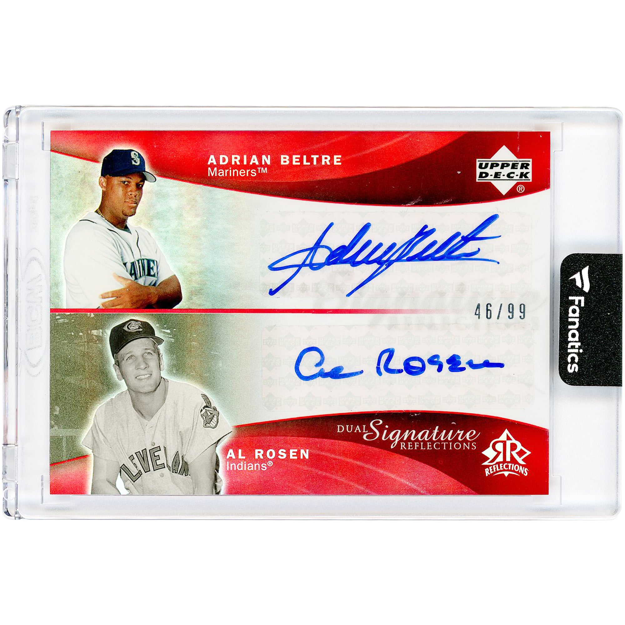 Carte Upper Deck Reflections 2005 à double signature autographiée par Adrian Beltre et Al Rosen #ABAR #46/99