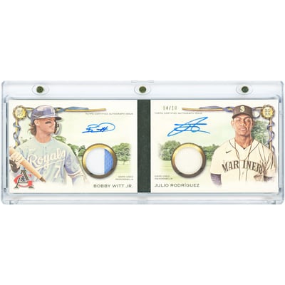 Bobby Witt Jr. & Julio Rodriguez Autographed 2023 Topps Allen & Ginter Dual Autographed/Game Used Dual-Color Jersey Relics #DARBC-WR #4/10 Card