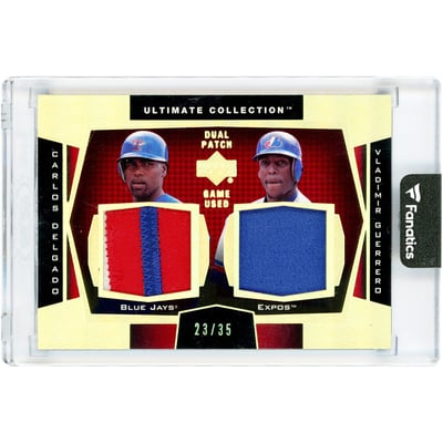 Carlos Delgado & Vladimir Guerrero 2003 Upper Deck Ultimate Collection Dual Patch Game Used Tri-Color Jersey Relics #DP-CV #23/35 Card