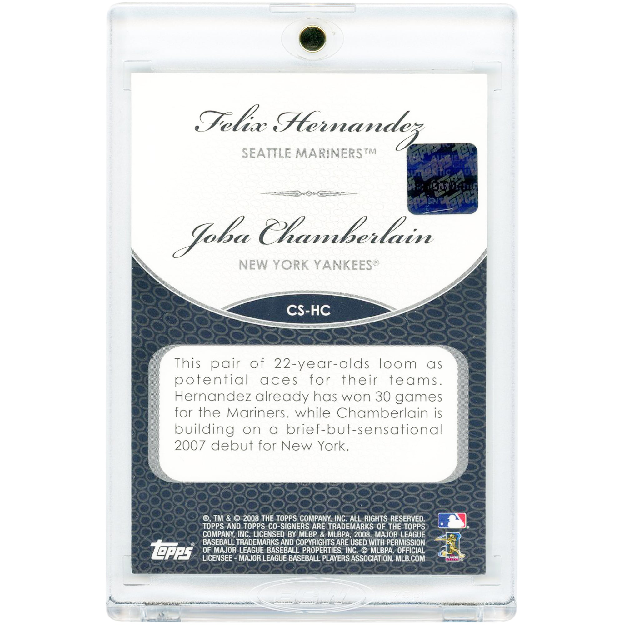 Felix Hernandez & Joba Chamberlain Autographed 2008 Topps Co-Signers Co-Signers Autographs #CS-HC Card