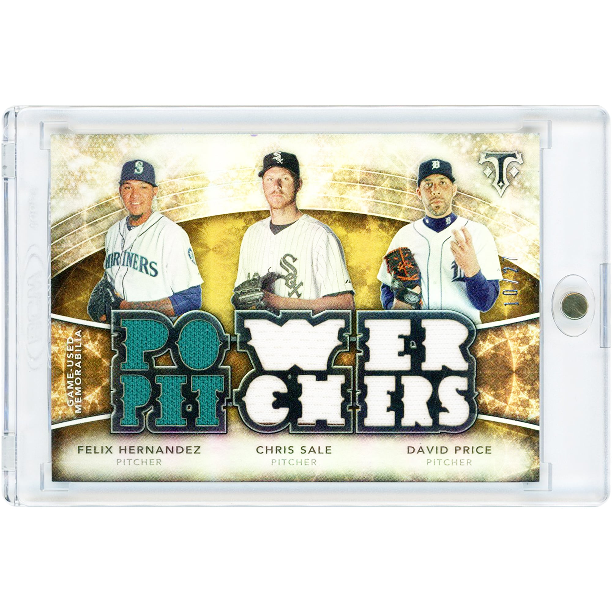 Felix Hernandez, Chris Sale et David Price, carte Topps Triple Threads 2015, reliques de maillots bicolores utilisés en match #TTRC-HSP #10/27