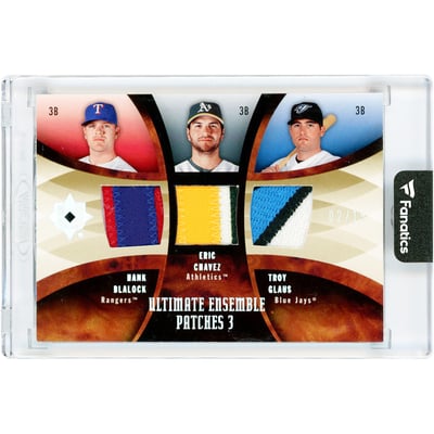 Hank Blalock, Eric Chaves & Troy Glaus 2007 Upper Deck Ultimate Collection Ultimate Ensemble Patches Triple 6 Color Game Used Jersey Relics #EP-BCG #2/15 Card