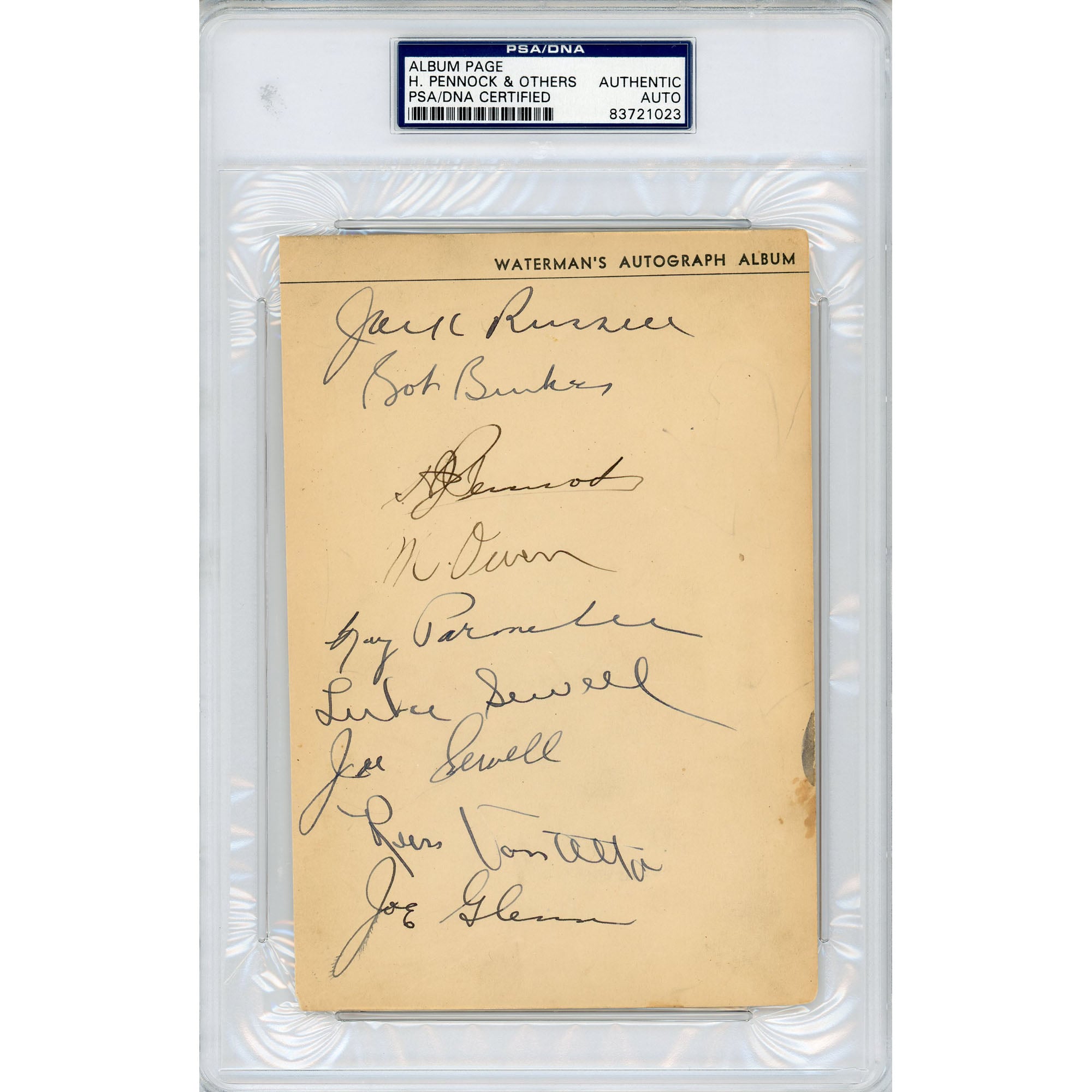 Herb Pennock, Goose Goslin, Luke Sewell & Joe Sewell Autographed Album Page with 11 Other Signatures - PSA/DNA