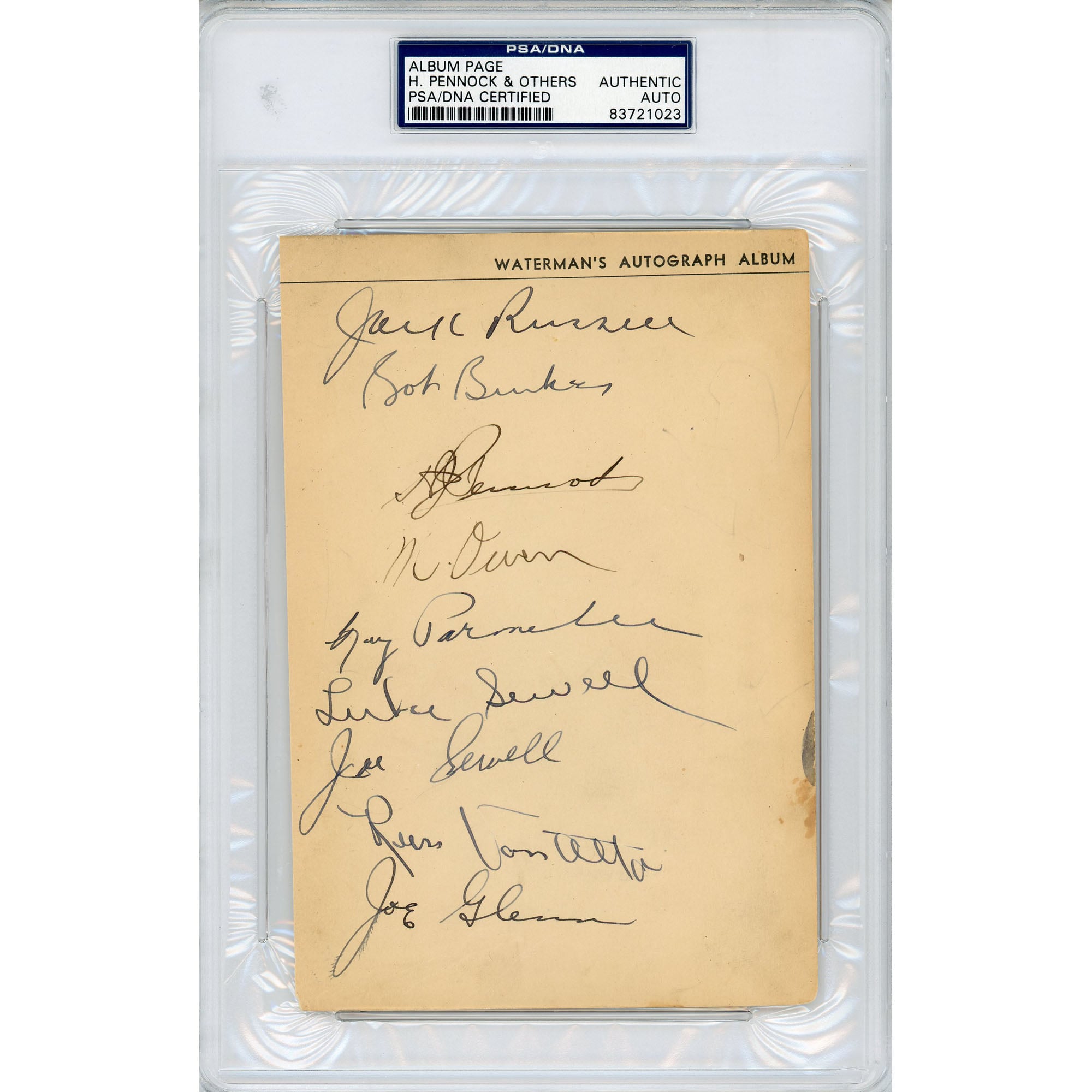 Herb Pennock, Goose Goslin, Luke Sewell & Joe Sewell Autographed Album Page with 11 Other Signatures - PSA/DNA