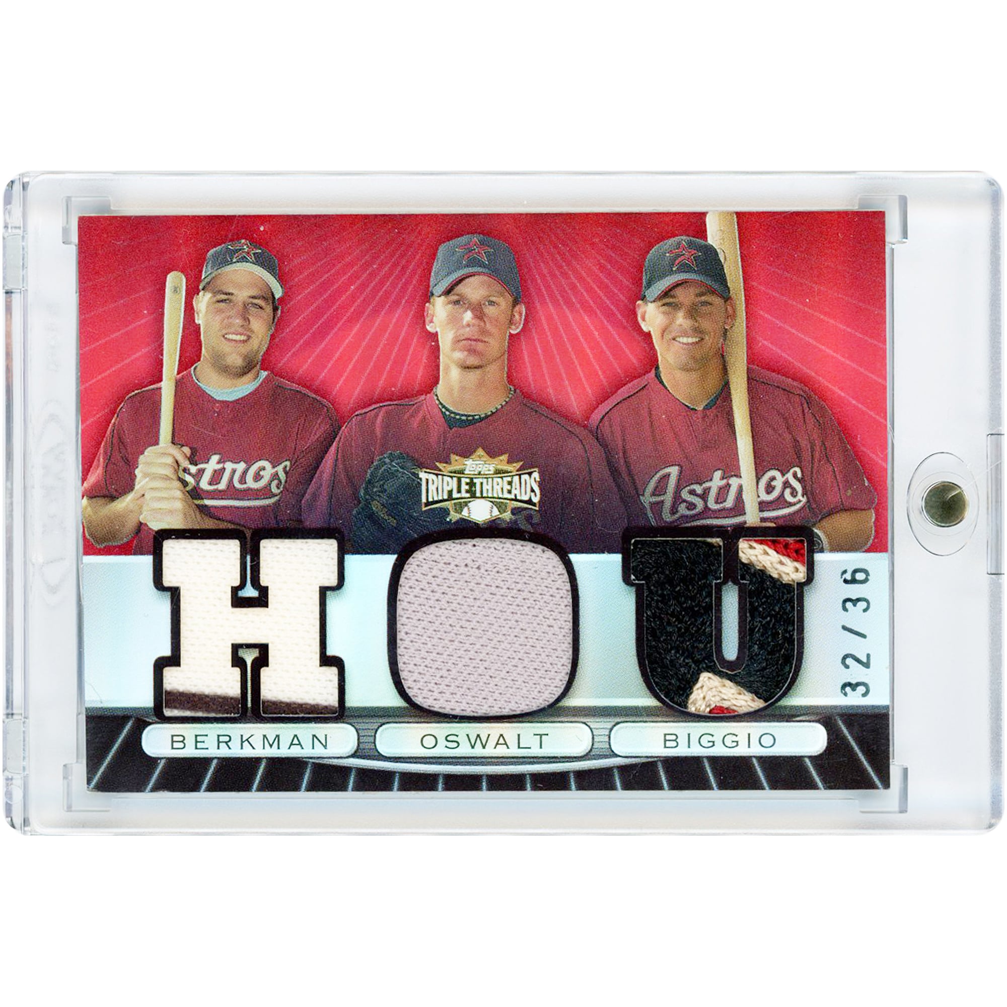 Lance Berkman, Roy Oswalt et Craig Biggio, carte Topps Triple Threads 2007, reliques de maillots tricolores utilisés en match #TTRC-34 #32/36