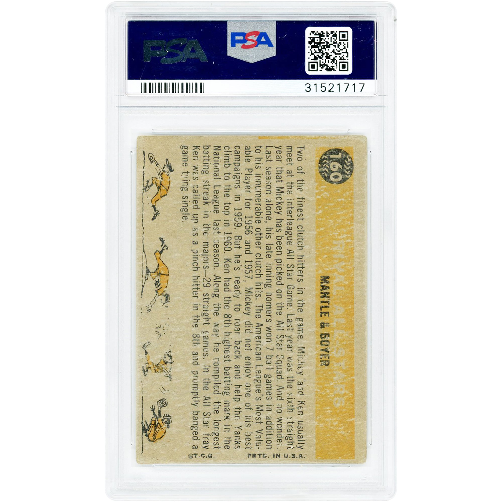 Carte authentifiée PSA n° 160 de Mickey Mantle et Ken Boyer (Venezuela, 1960)
