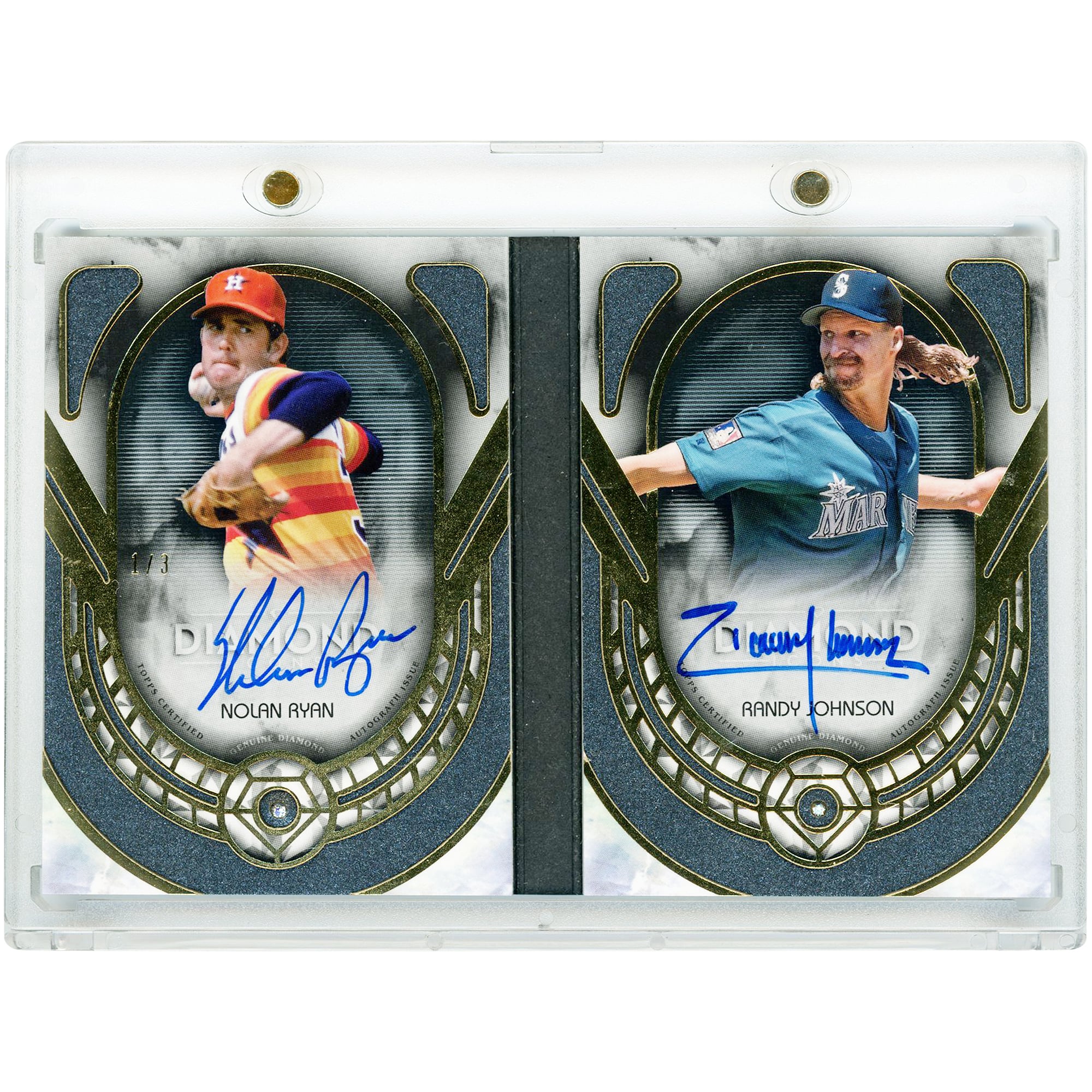 Nolan Ryan & Randy Johnson Autographed 2023 Topps Diamond Icons Dual Diamond Relics Booklet #DRBCA-RJO #1/3 Card