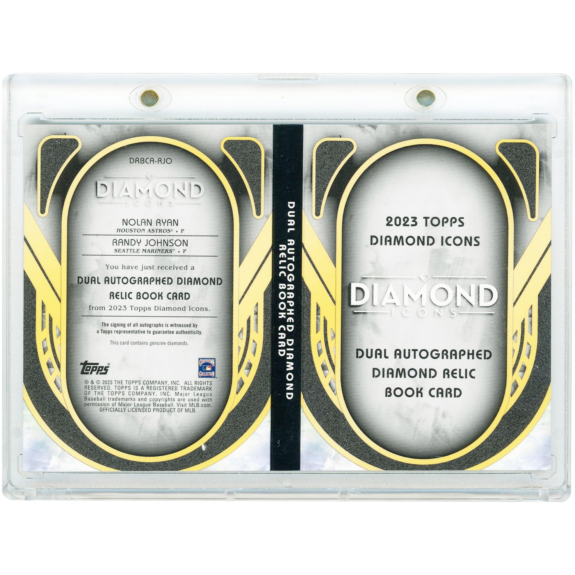 Nolan Ryan & Randy Johnson Autographed 2023 Topps Diamond Icons Dual Diamond Relics Booklet #DRBCA-RJO #1/3 Card