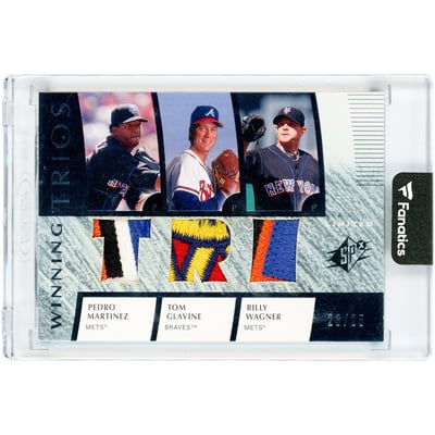Pedro Martinez, Tom Glavine & Billy Wagner 2008 Upper Deck SPx Winning Trios Triple 6 Color Game Used Jersey Relics #WT-GMW #23/25 Card