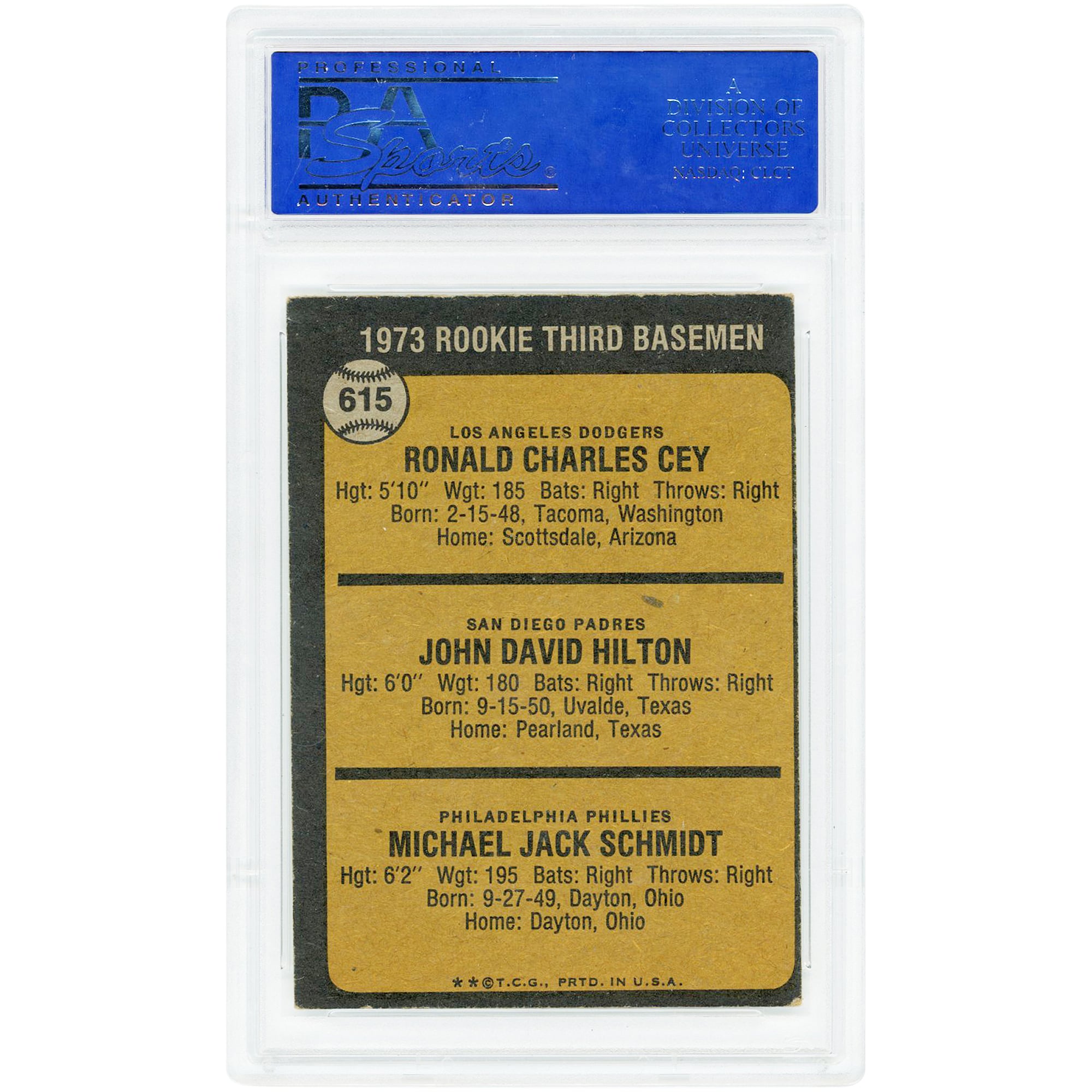 Ron Cey, John Hilton & Mike Schmidt 1973 Topps #615 PSA Authenticated 5 Rookie Card