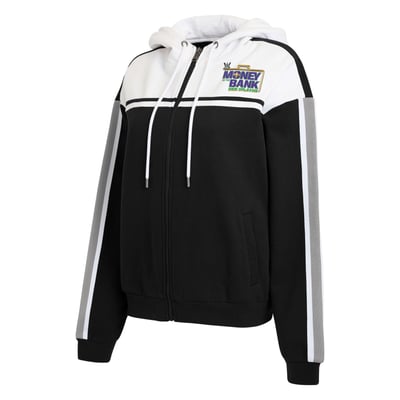 Sweat à capuche zippé WEAR by Erin Andrews pour femme, modèle WWE Money In The Bank 2026 Colorblock - Noir/Blanc