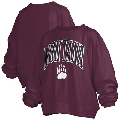 Montana Grizzlies Pressbox Women's Oversized Janise Arch Over Logo Fleece Sweatshirt - Maroon