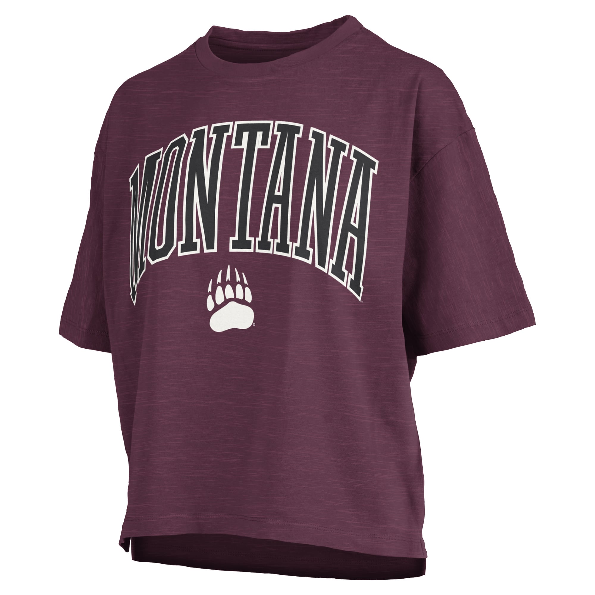 Women's Pressbox Maroon Montana Grizzlies Oversized Nelson Arch Over Logo Slub T-Shirt