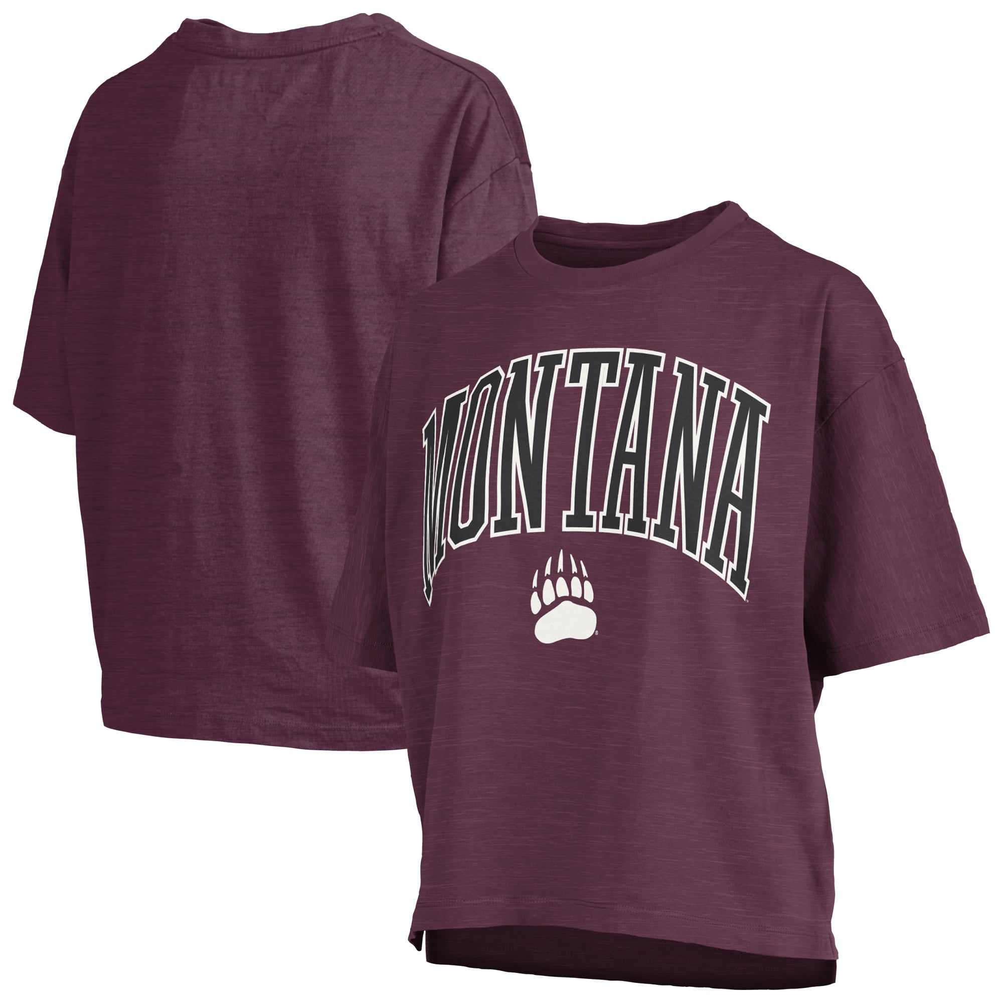 Women's Pressbox Maroon Montana Grizzlies Oversized Nelson Arch Over Logo Slub T-Shirt