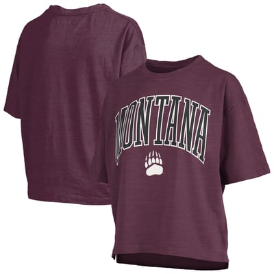 Montana Grizzlies Pressbox Women's Oversized Nelson Arch Over Logo Slub T-Shirt - Maroon