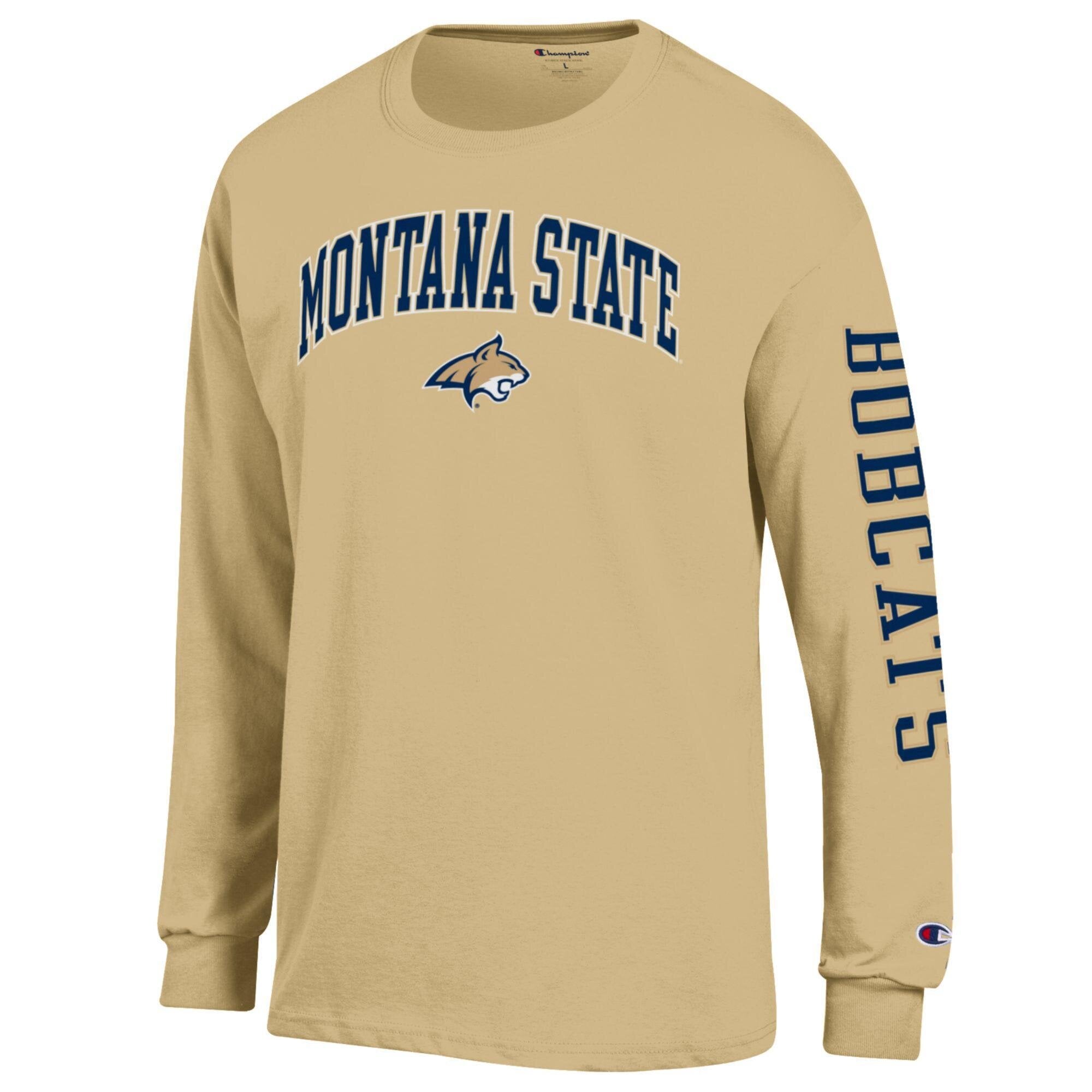 T-shirt à manches longues Champion Gold Montana State Bobcats Arch Logo pour homme