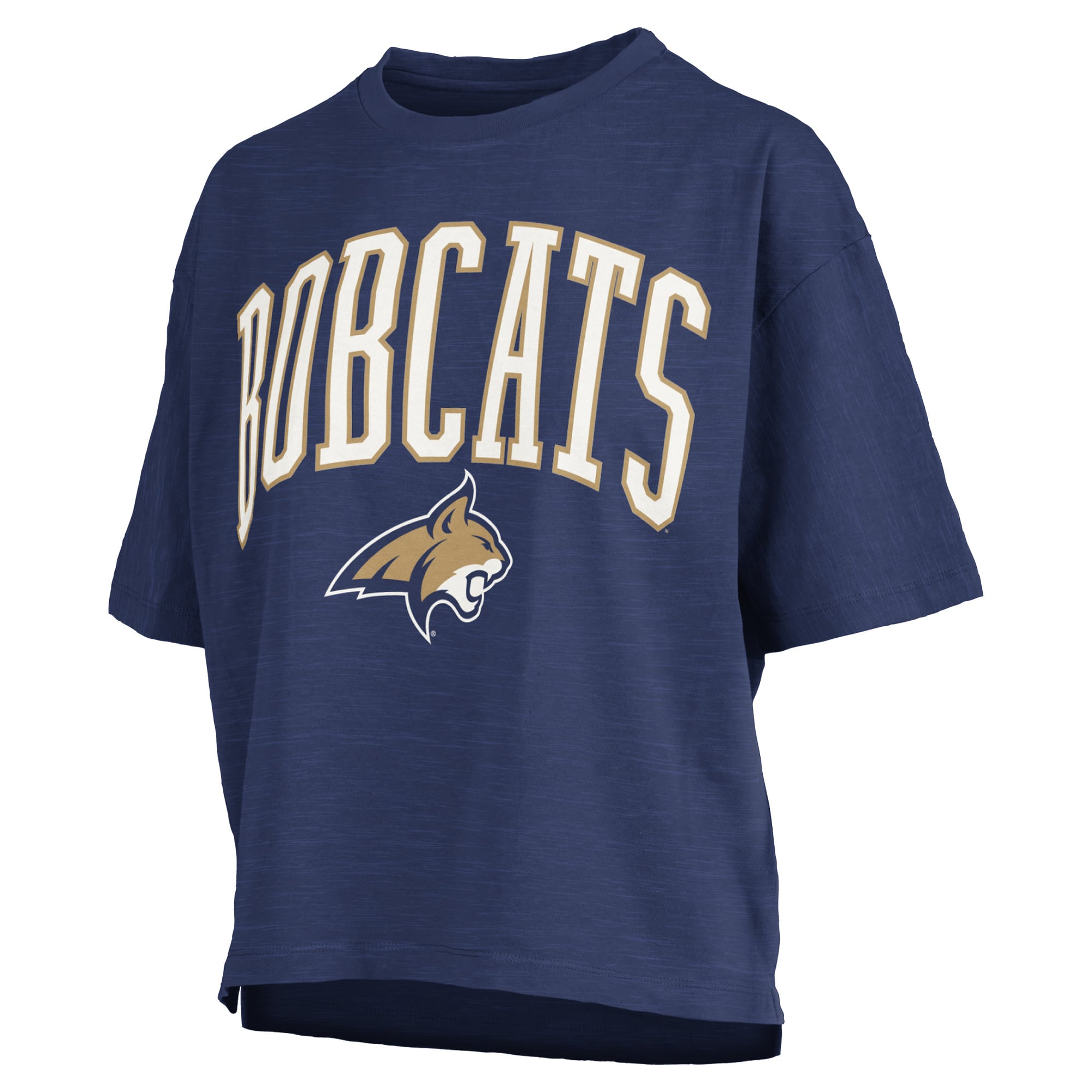 Women's Pressbox Navy Montana State Bobcats Oversized Nelson Arch Over Logo Slub T-Shirt