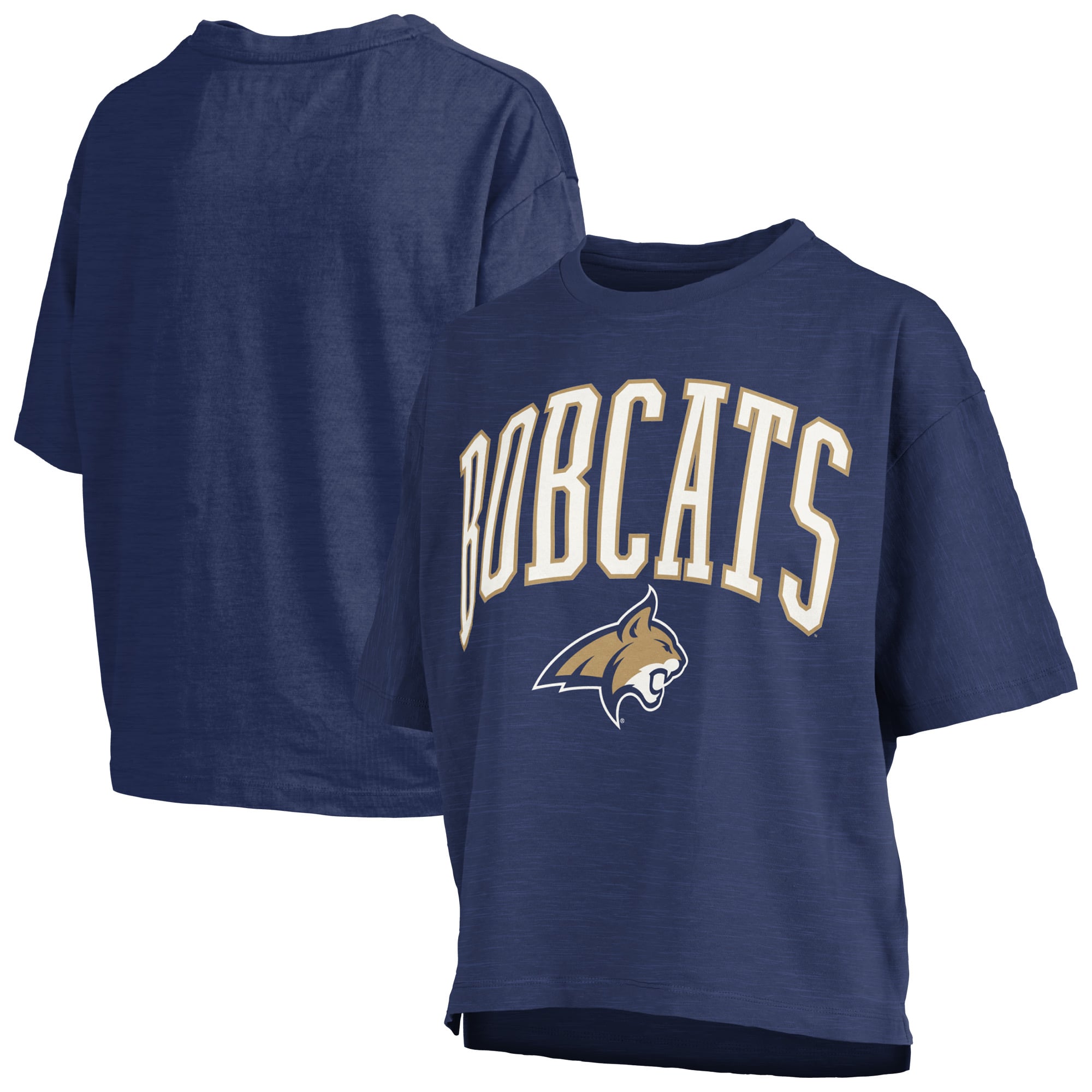 Women's Pressbox Navy Montana State Bobcats Oversized Nelson Arch Over Logo Slub T-Shirt