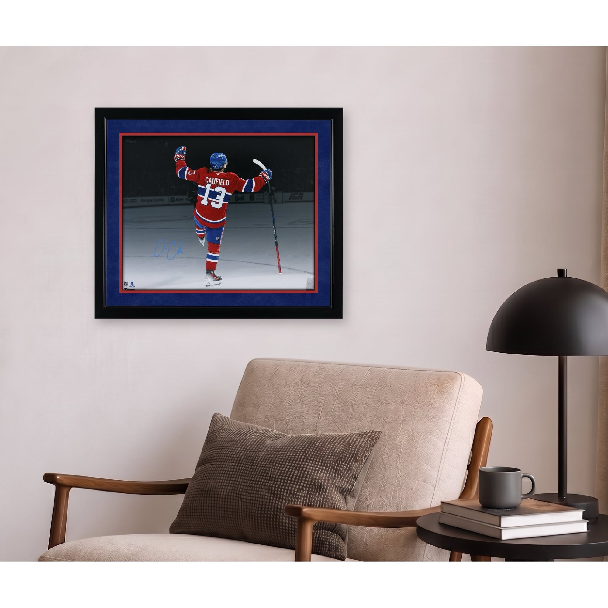Cole Caufield Montreal Canadiens Autographed 16" x 20" Red Jersey Spotlight Celebration Photograph