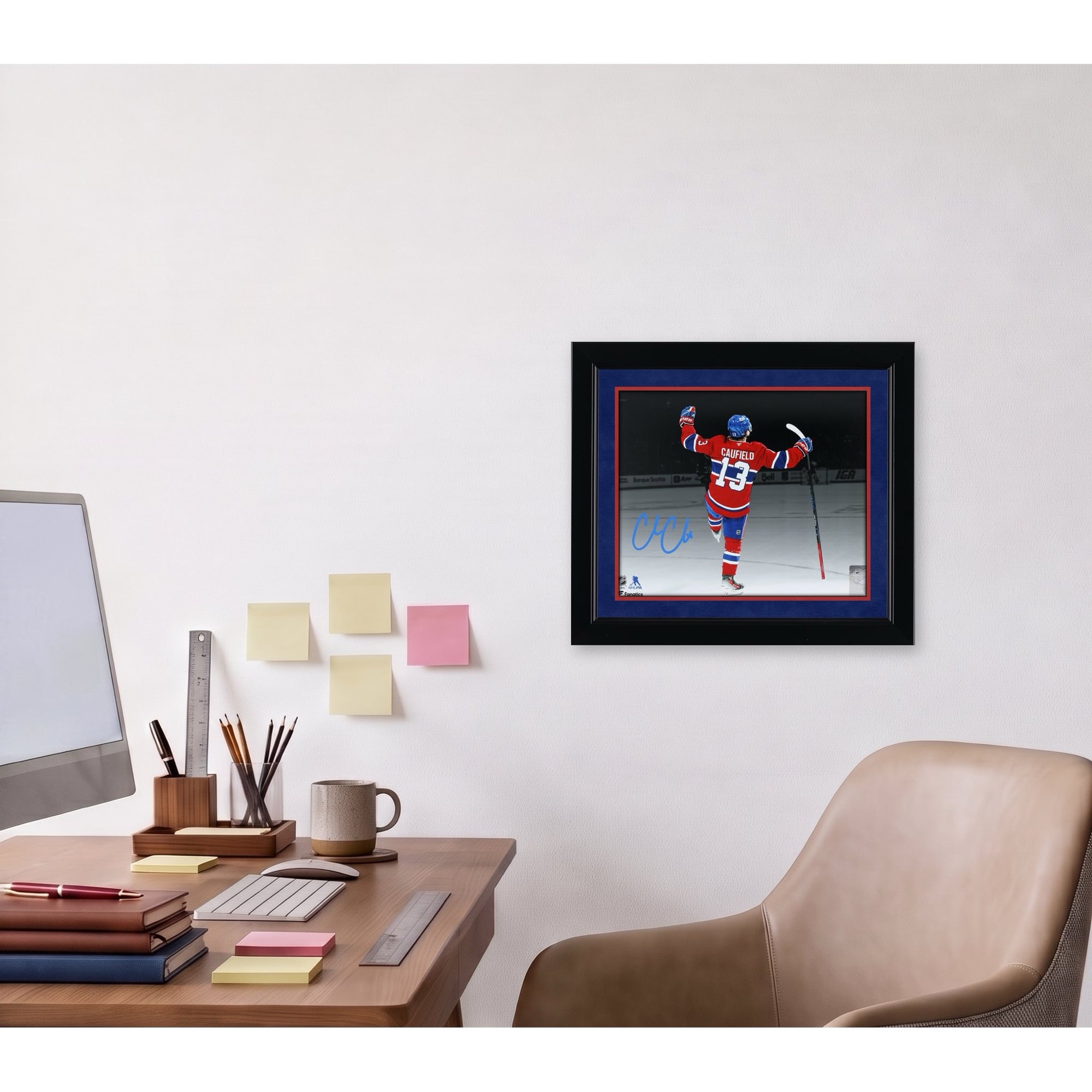 Cole Caufield Montreal Canadiens Autographed 8" x 10" Red Jersey Spotlight Celebration Photograph