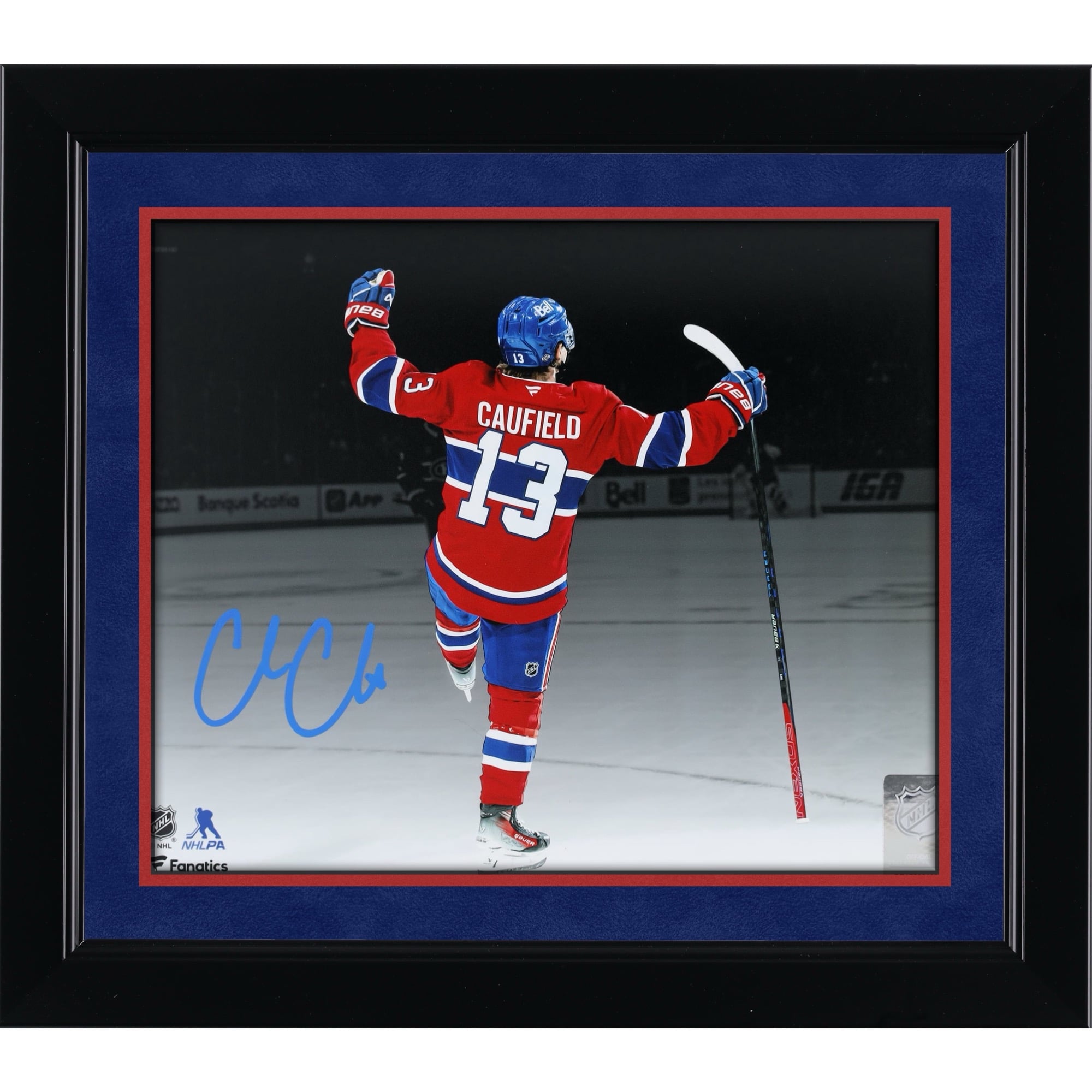 Cole Caufield Montreal Canadiens Autographed 8" x 10" Red Jersey Spotlight Celebration Photograph
