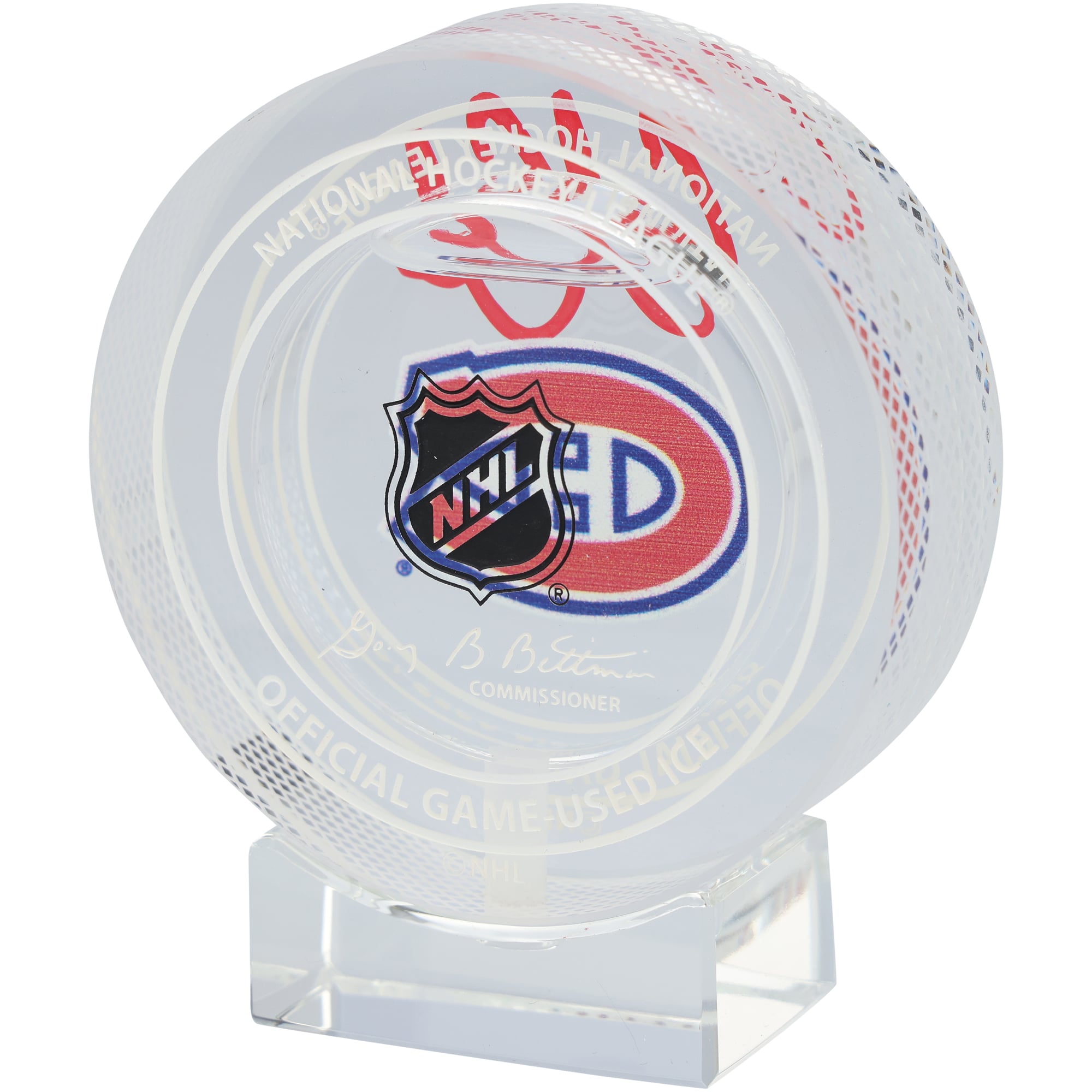 Rondelle de cristal autographiée par Cole Caufield des Canadiens de Montréal - Remplie de glace utilisée lors du match de la saison 2024-25
