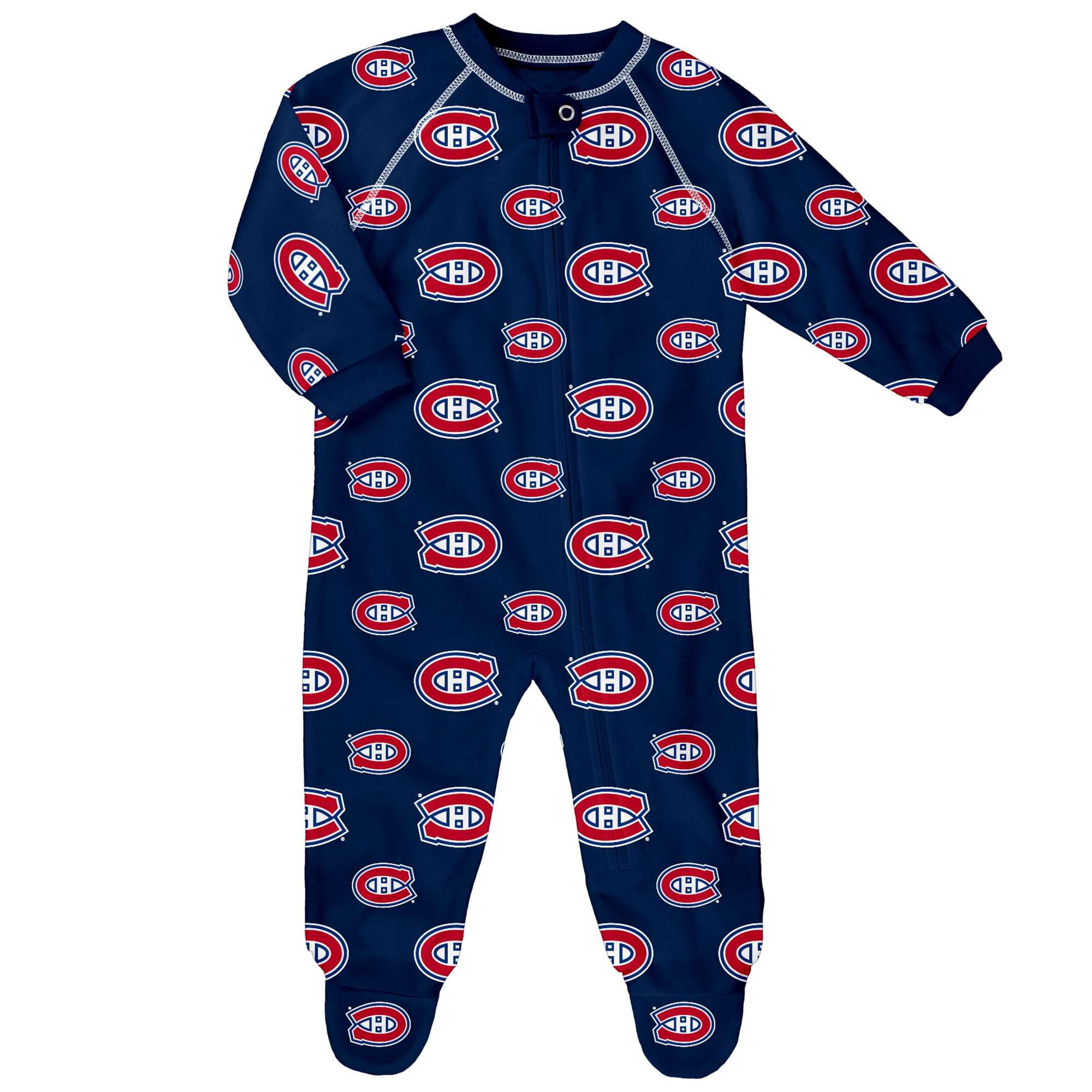Pyjama raglan à fermeture éclair intégrale pour bébé Outerstuff, bleu marine, imprimé intégral des Canadiens de Montréal
