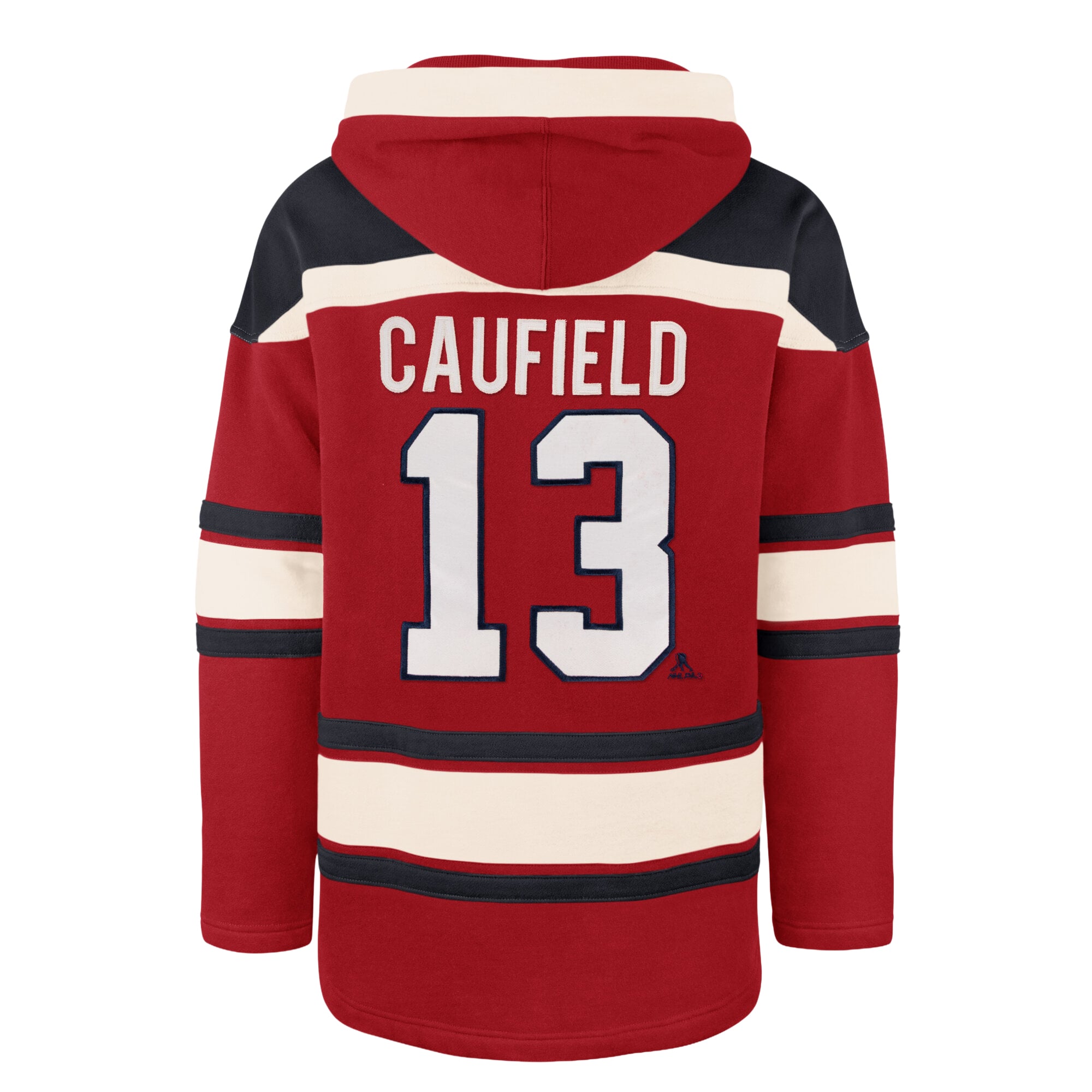 Men's '47 Cole Caufield Red Montreal Canadiens Player Name & Number Lacer Hoodie