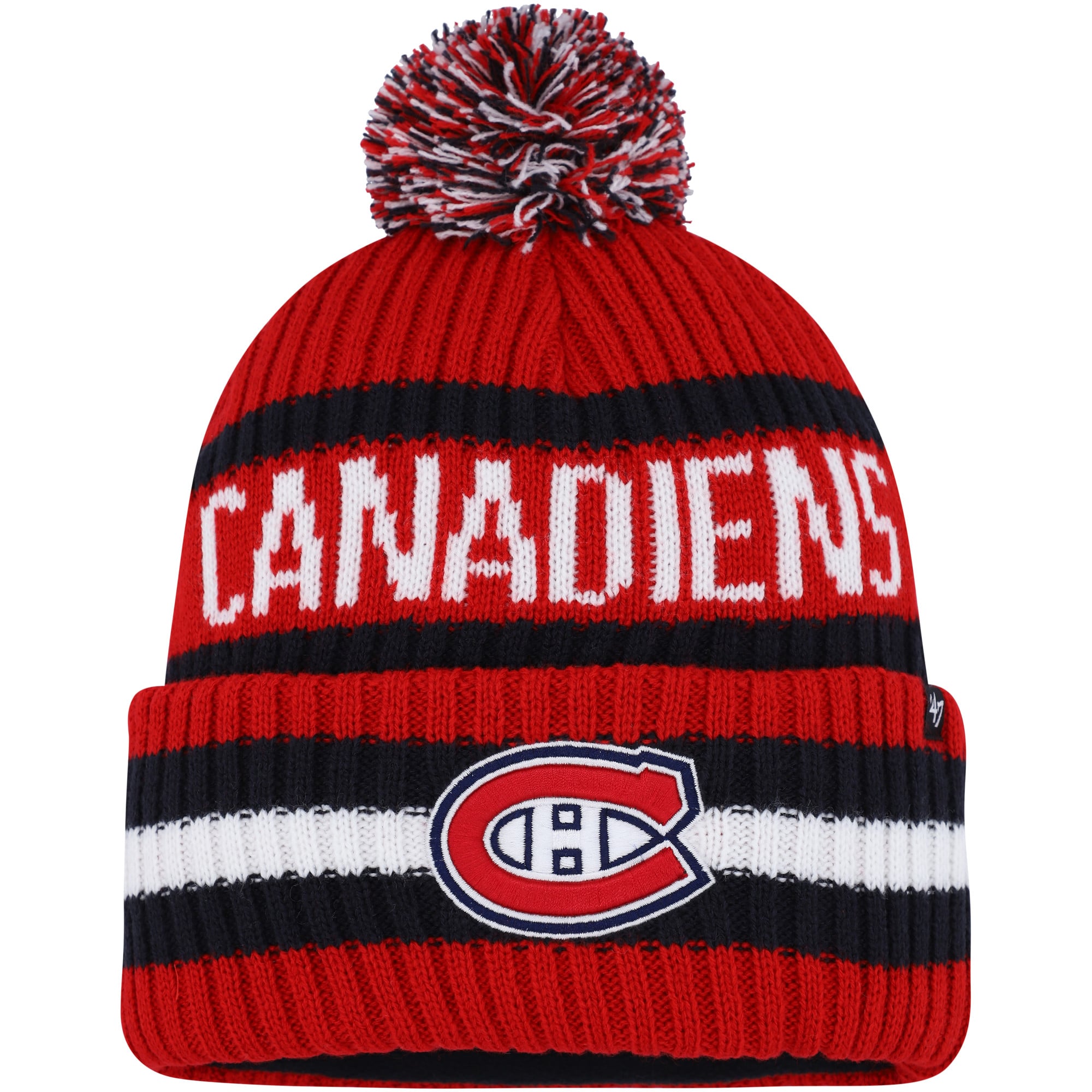 Bonnet en tricot à revers Bering des Canadiens de Montréal '47 rouge pour homme avec pompon