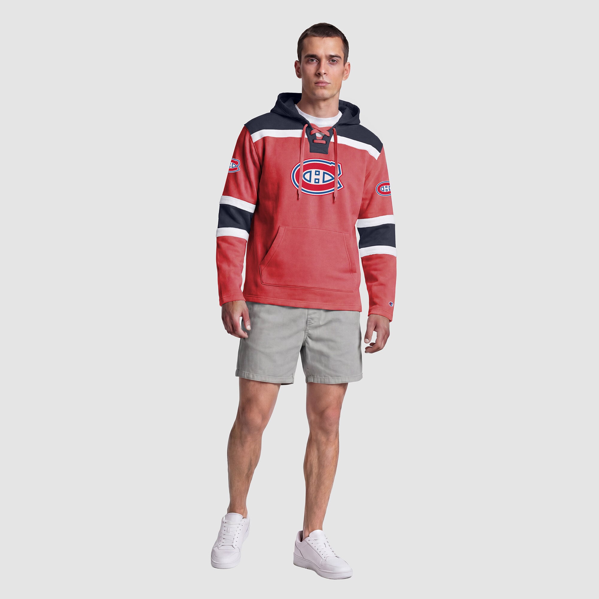 Sweat à capuche en polaire Lacer rouge Champion pour homme, modèle Montréal Canadiens.