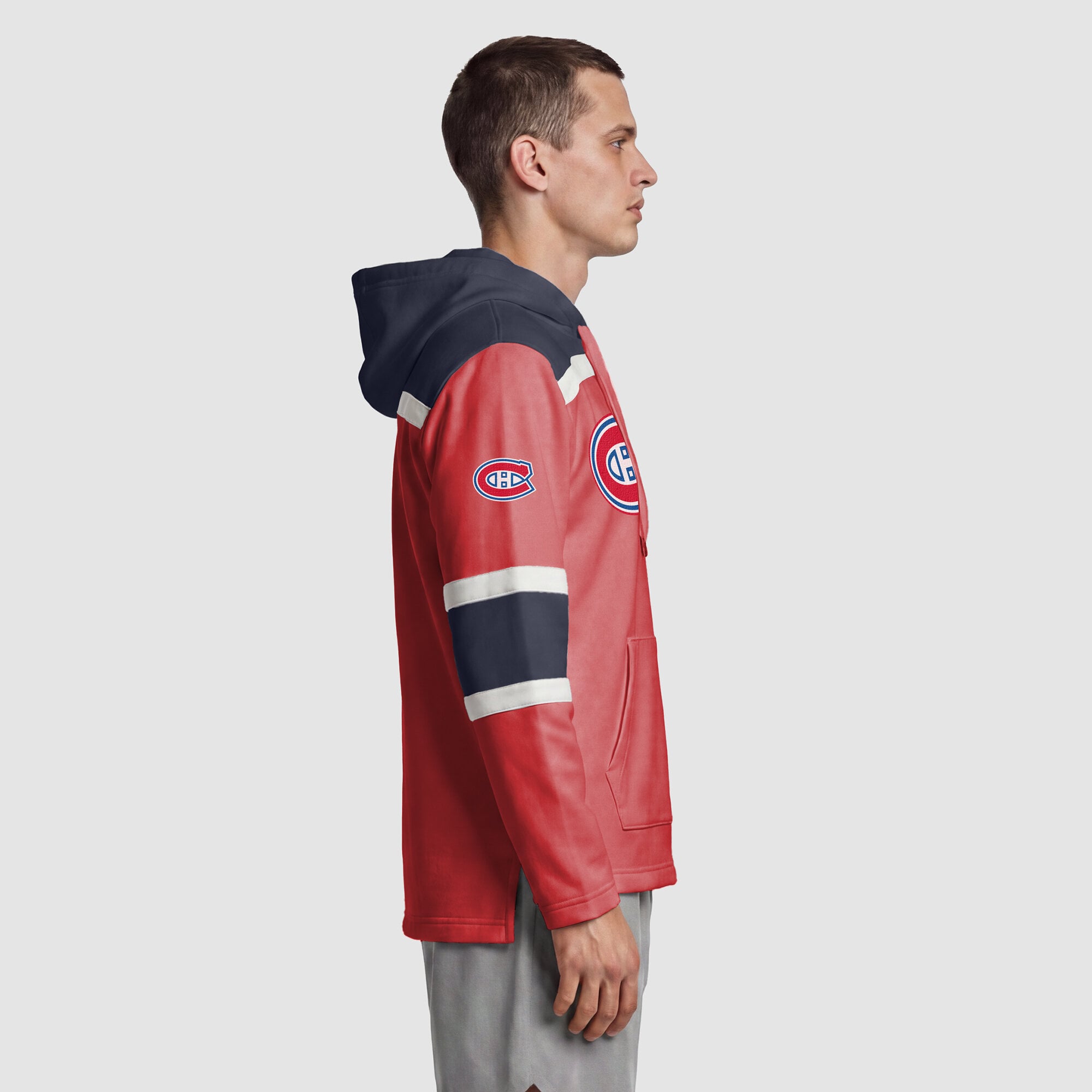 Sweat à capuche en polaire Lacer rouge Champion pour homme, modèle Montréal Canadiens.
