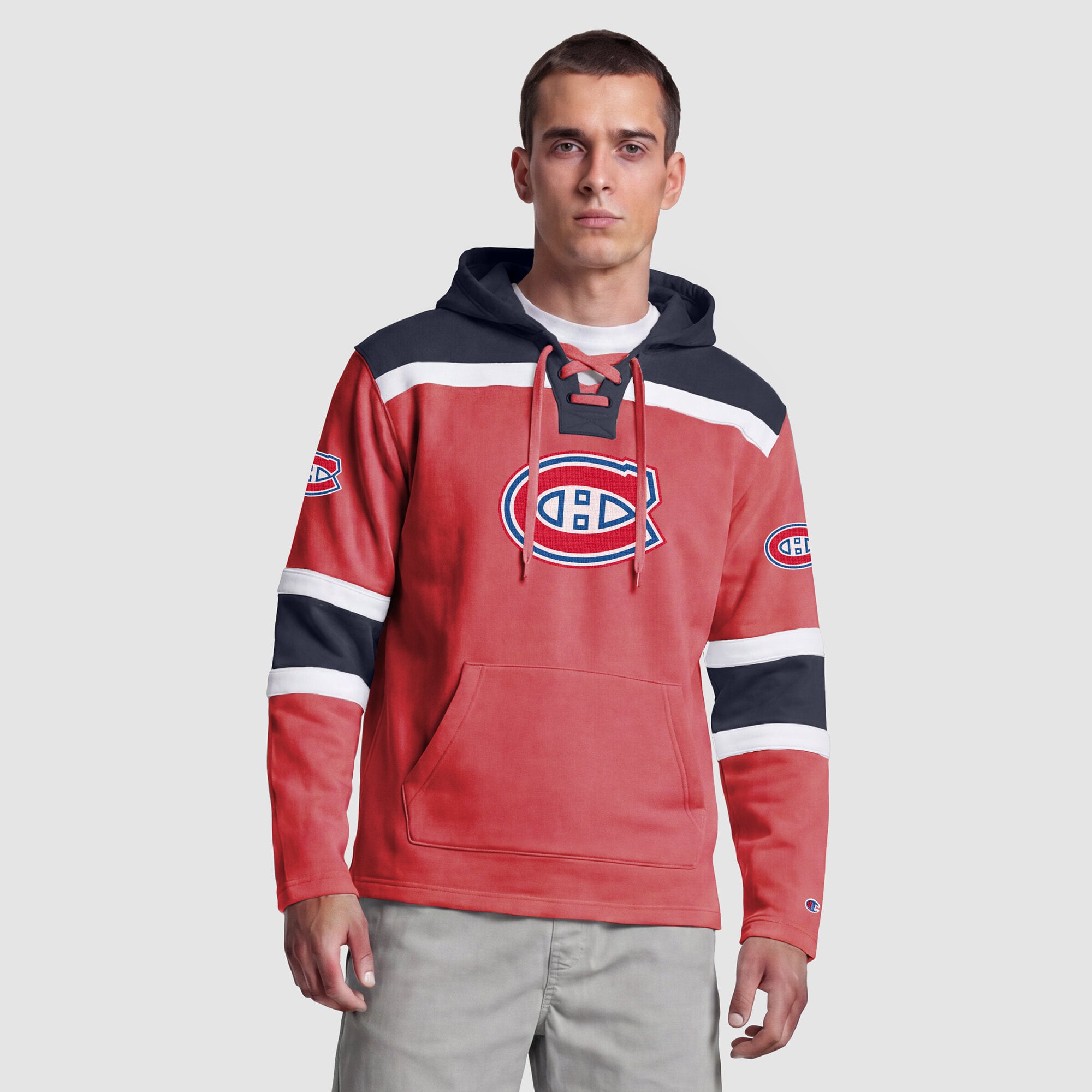 Sweat à capuche en polaire Lacer rouge Champion pour homme, modèle Montréal Canadiens.