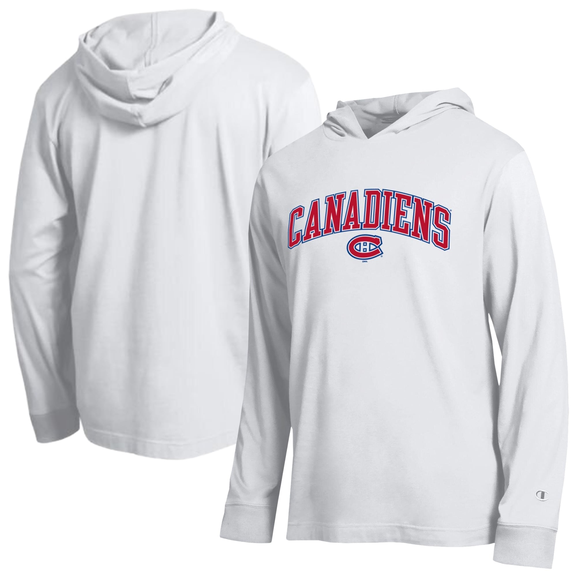 T-shirt à manches longues léger capuche Champion blanc pour homme, modèle All-Star des Canadiens de Montréal