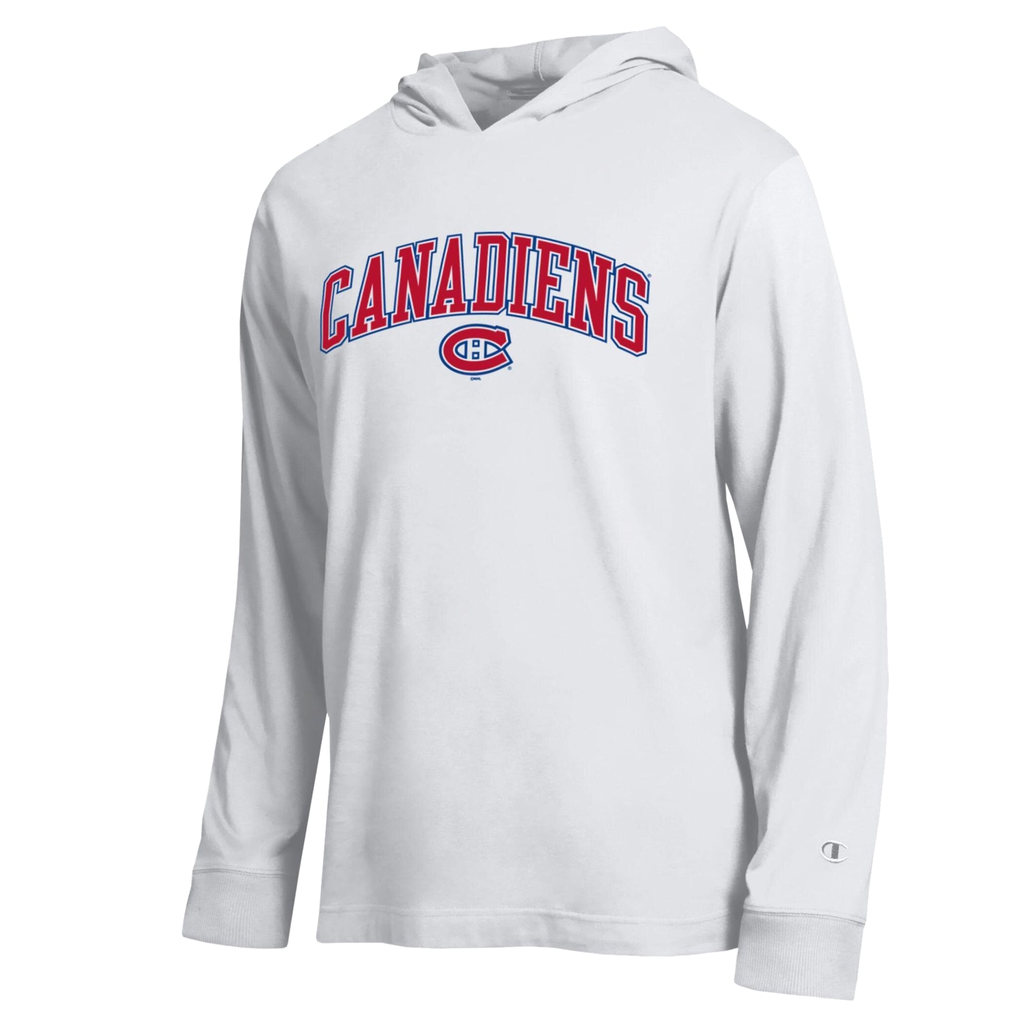 T-shirt à manches longues léger capuche Champion blanc pour homme, modèle All-Star des Canadiens de Montréal